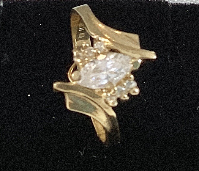 10 KT Yellow Gold Real Stamped Marquise April Birthstone Diamond, ring SZ 8.25