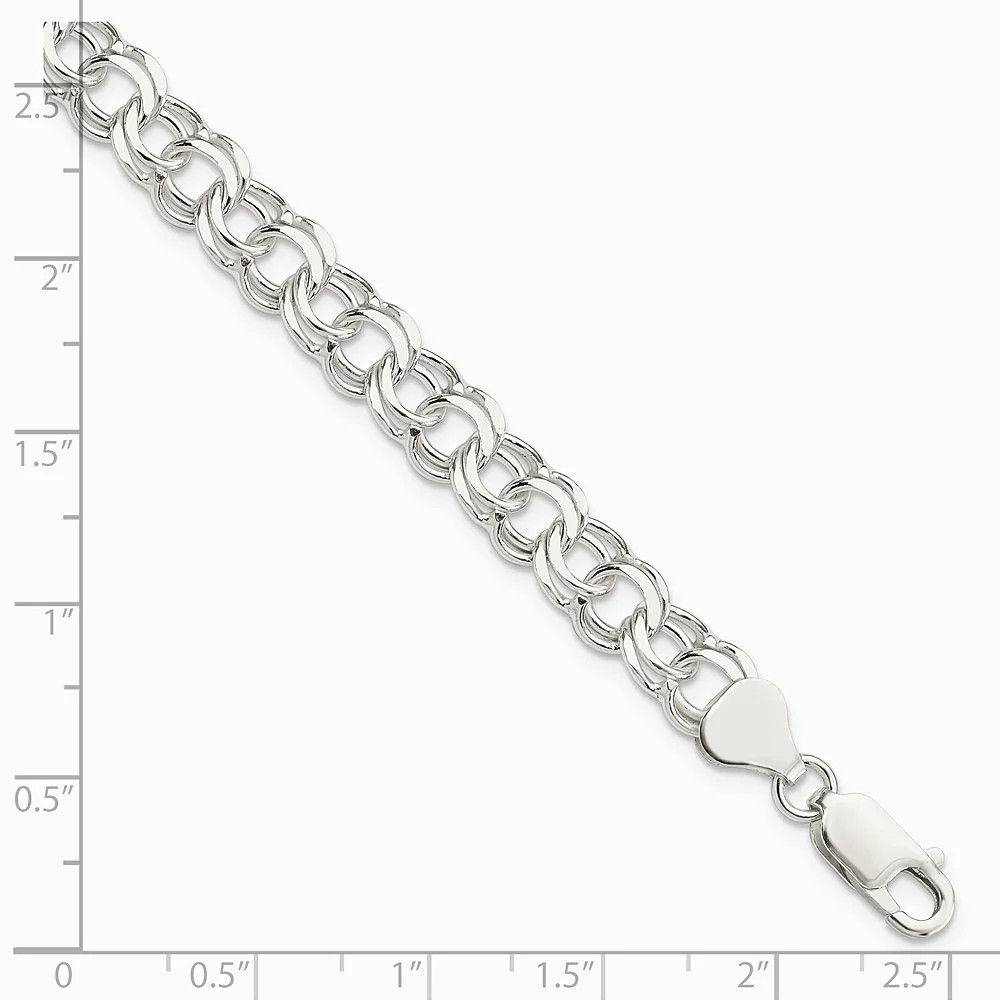 Sterling Silver 7.6mm Double Link Charm Bracelet