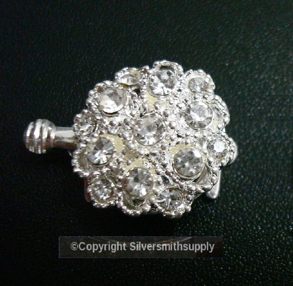 13 Crystal Rhinestone Round Cluster Silver Plated 1 Strand Pad Clasp FPC056