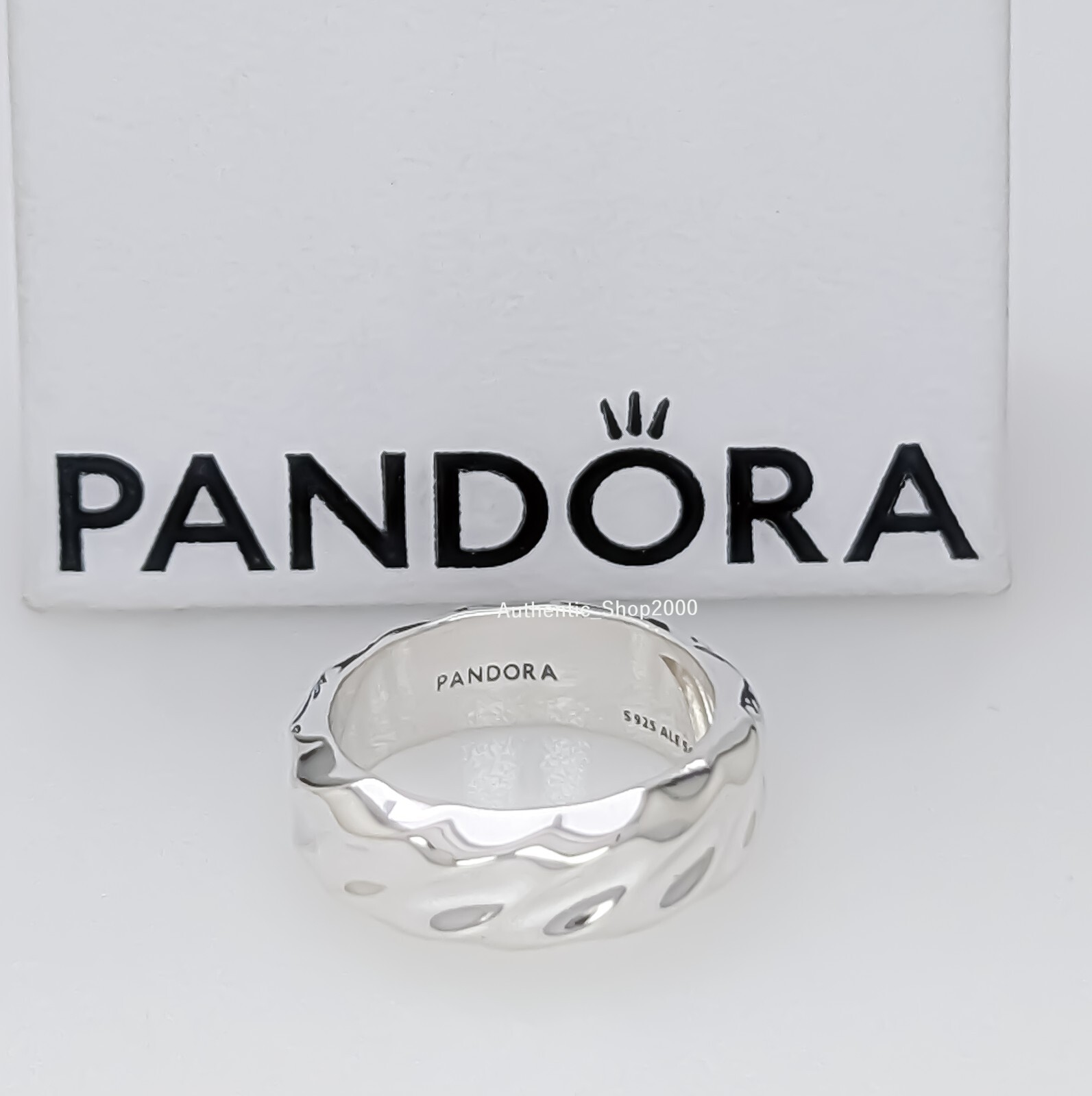 New 100% Authentic PANDORA Essence 925 Ale Wavy Rippled Wide Band Ring 193886C00