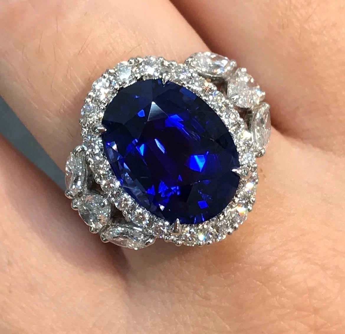 Oval 6.80 Ct Natural Blue Sapphire Diamond Wedding Ring Real 14K White Gold 6 7
