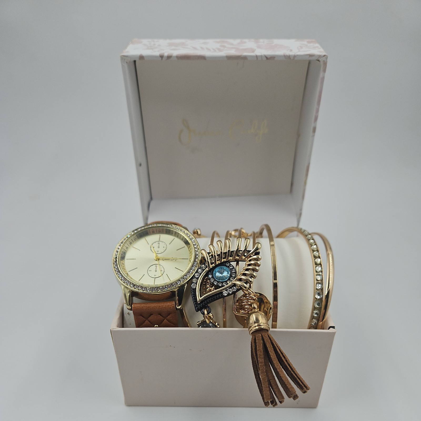 Jessica Carlyle Gold Tone and Crystal Watch & Set of 5 Bangle Bracelets