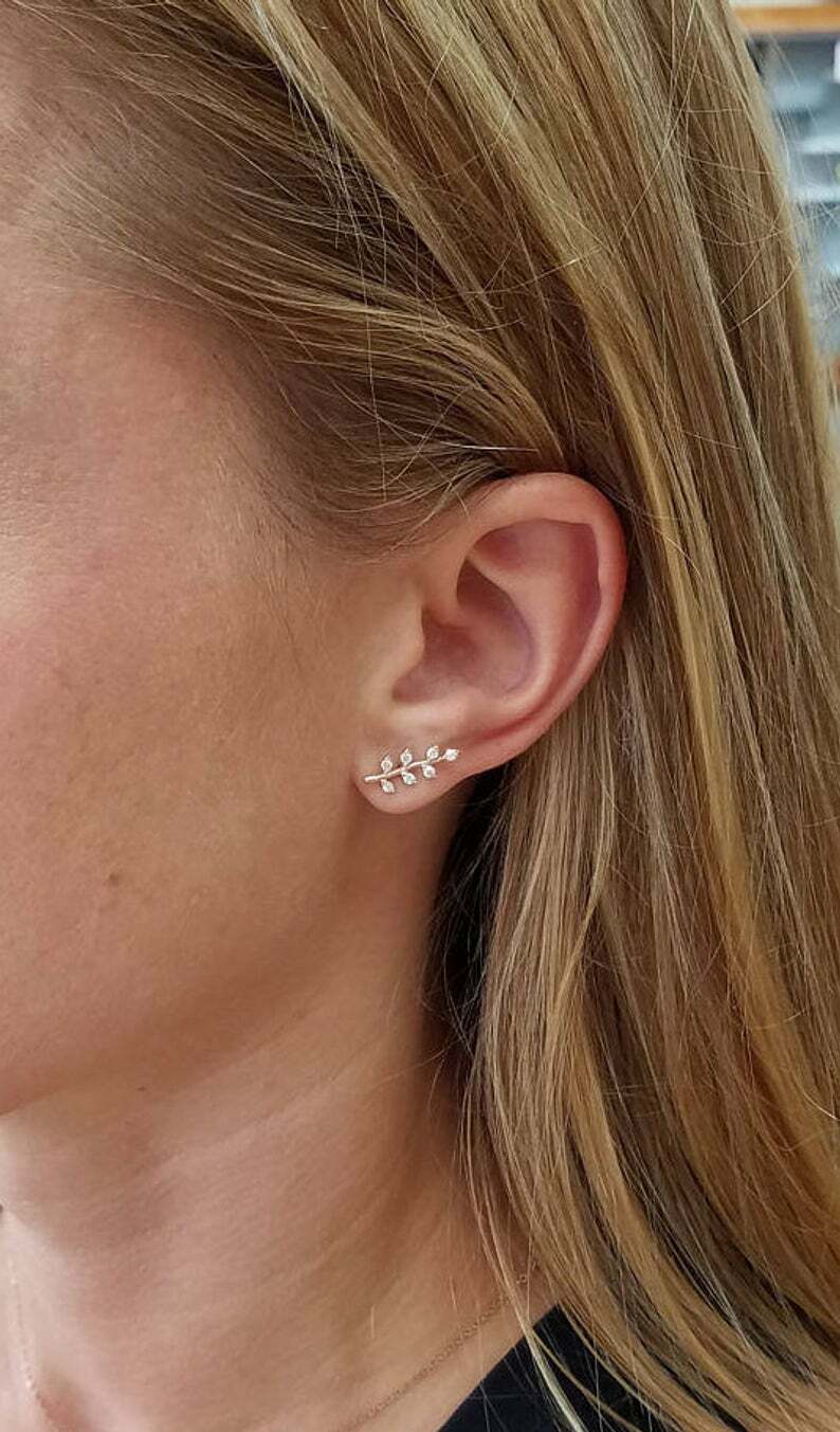 1ct Round Cut Lab-Created Moissanite Lead Vine Stud Earrings Rose Gold Plated