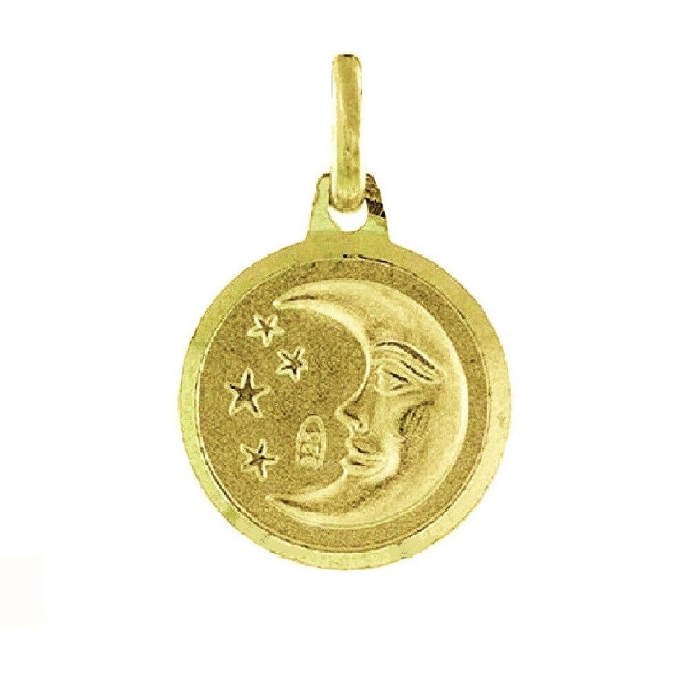 Sterling Silver Yellow Gold Plated Necklace, Double Sided Sun Moon Pendant Charm