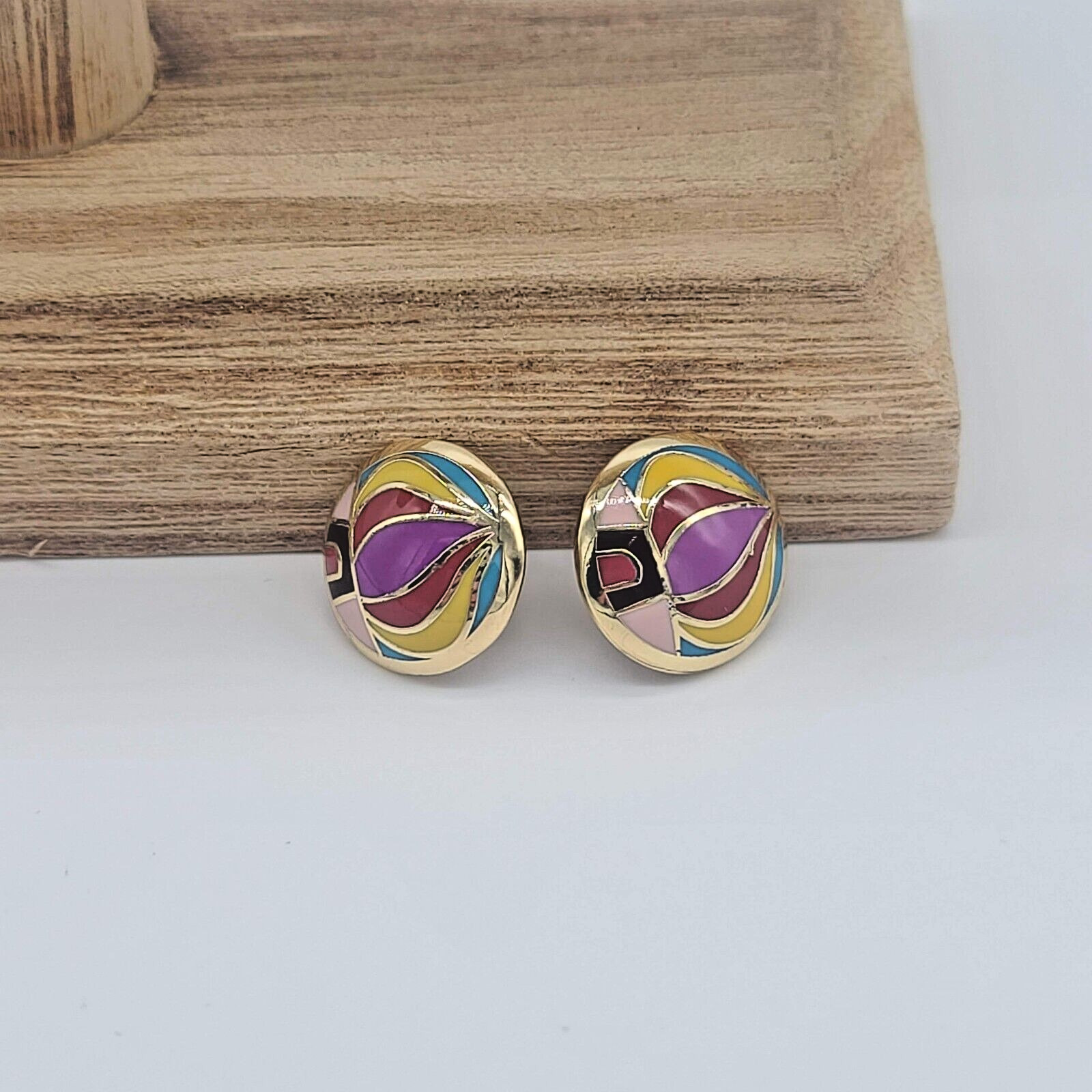 7 Charming Sisters “Hello Summer” Multi-Color Enamel & Gold Round Stud Earrings