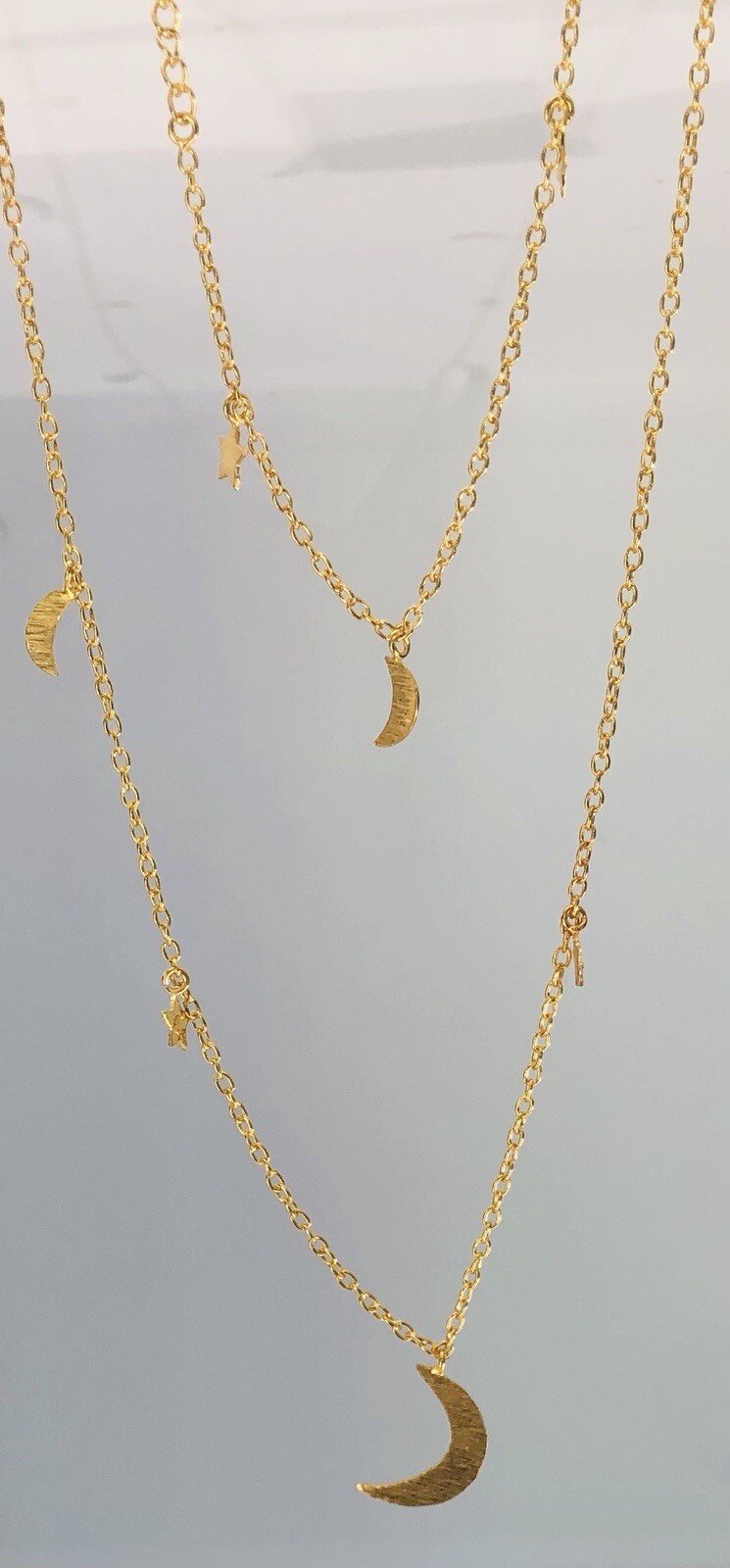 925 Sterling Silver Long Necklace With Noon Stars Brush Matte Finish