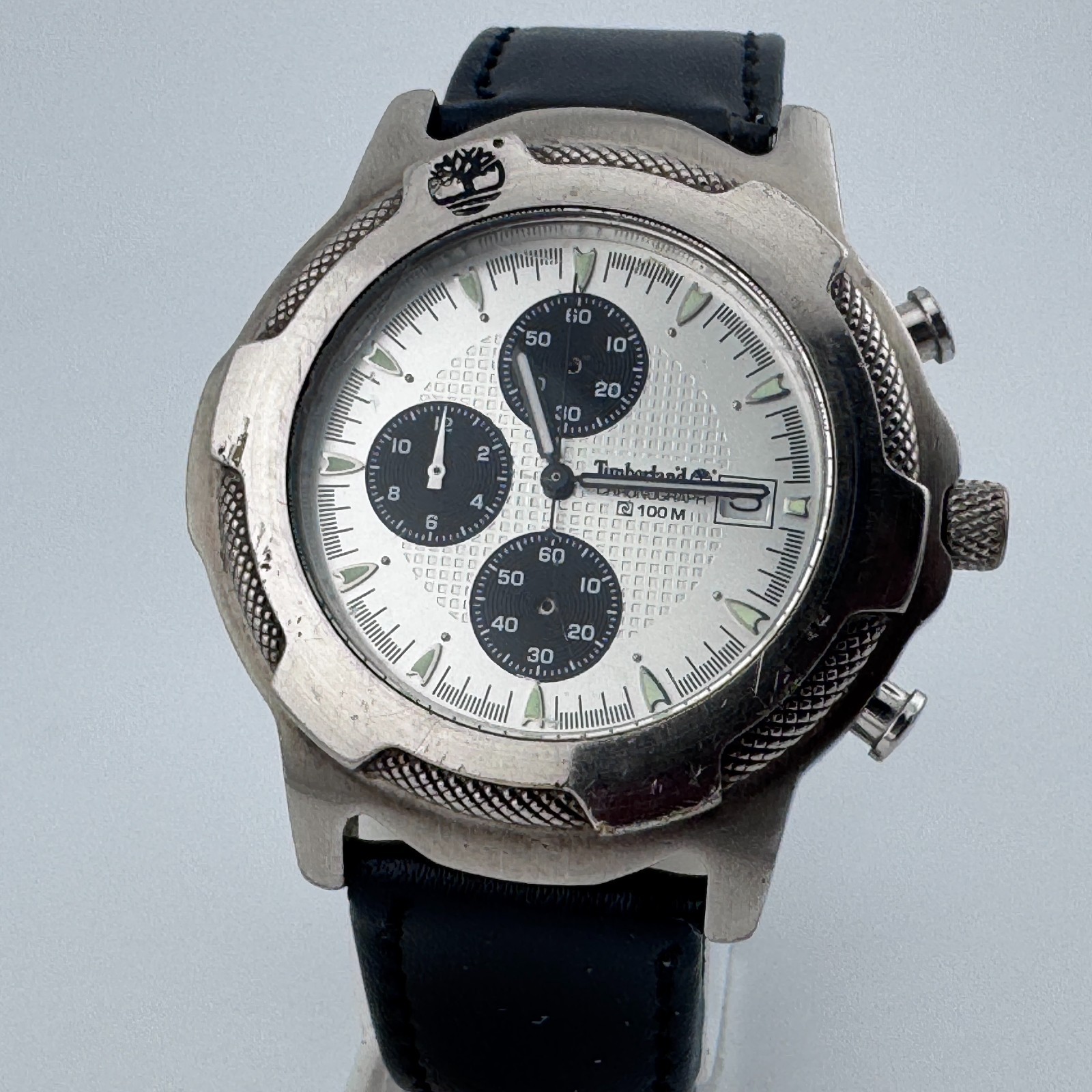 Timberland Quartz Watch Men 100m Silver Rotating Bezel Analog ~For Parts Repair