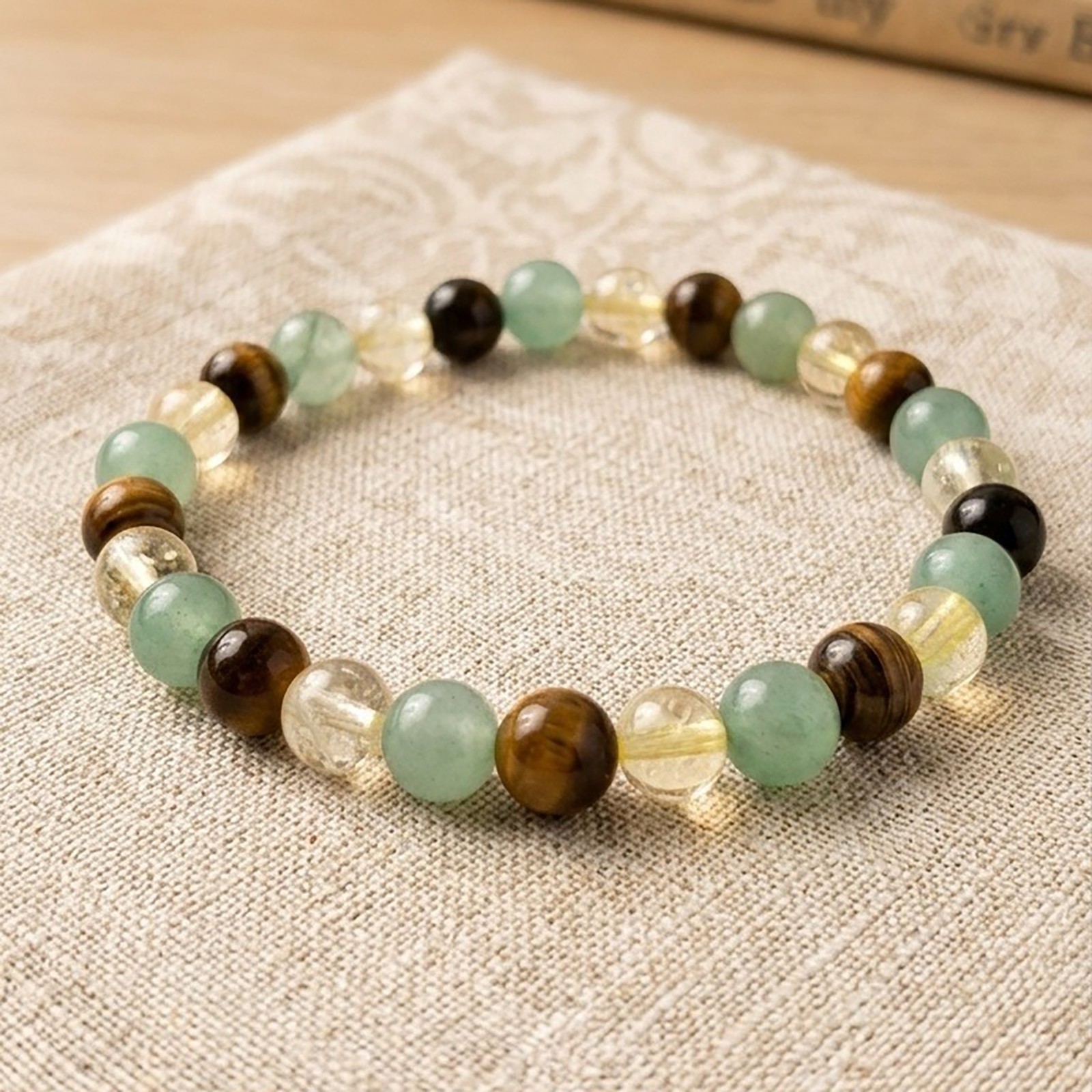 Natural Stone Bracelet Citrine Tiger Eye Aventurine Prosperity Beaded Jewelry