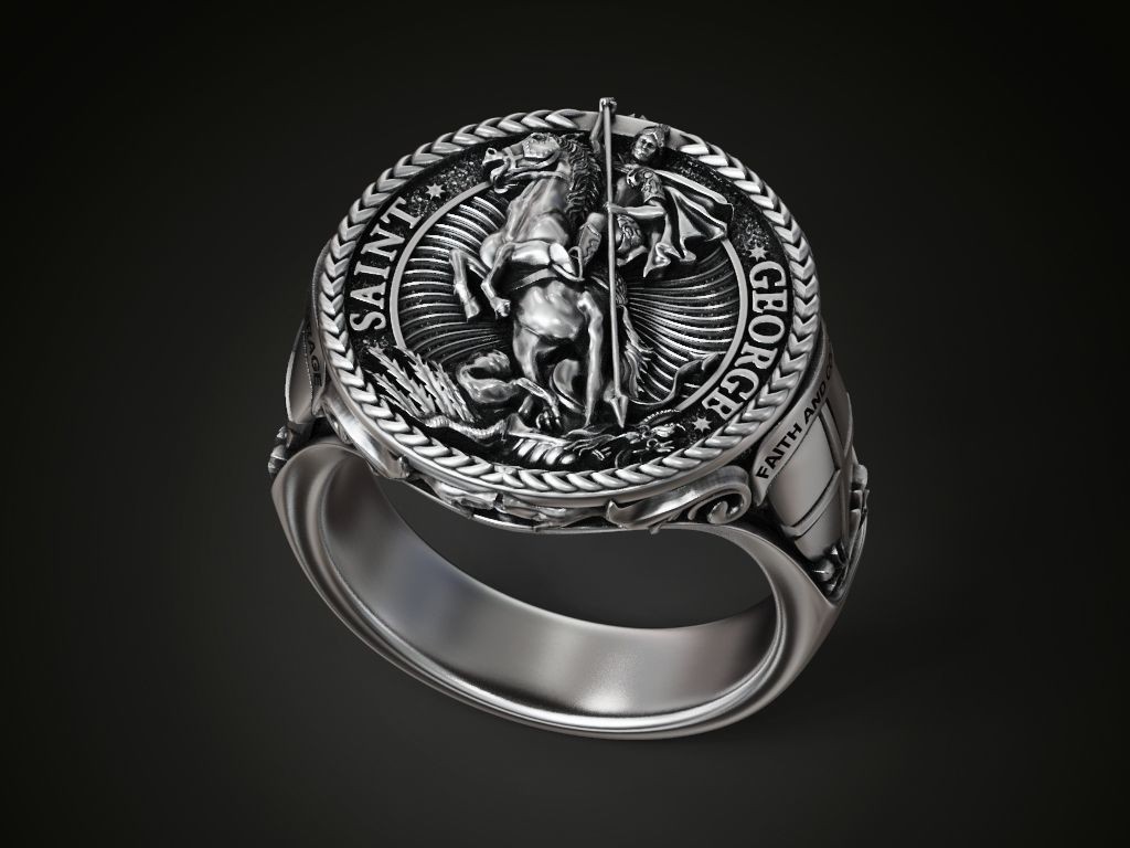 Oxidized Men’s Saint George & The Dragon 925 Sterling Silver Statement Rings