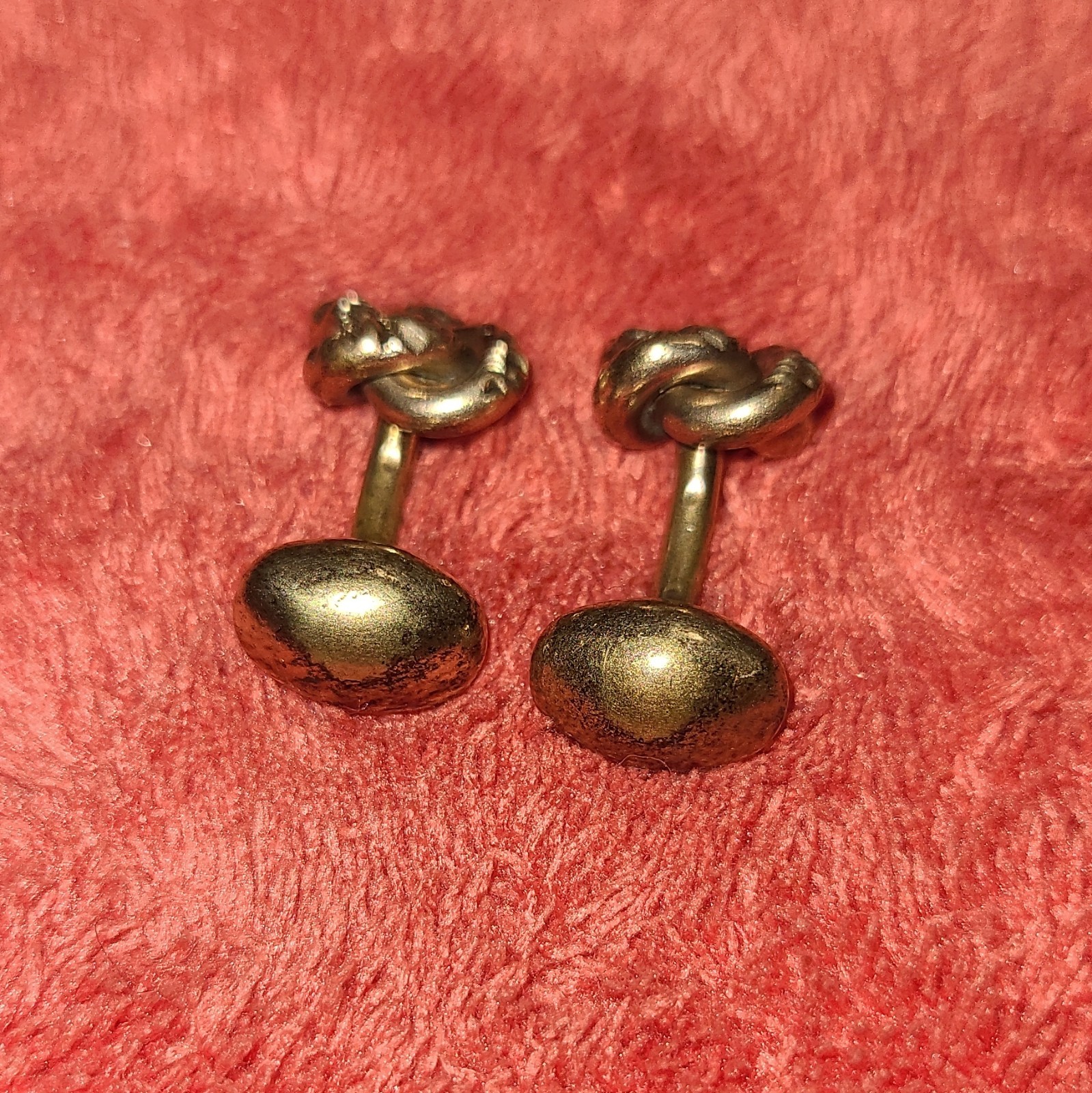 Antique Victorian “Love Knot” Likely Gold Filled Brass Cufflinks, Fixed Back