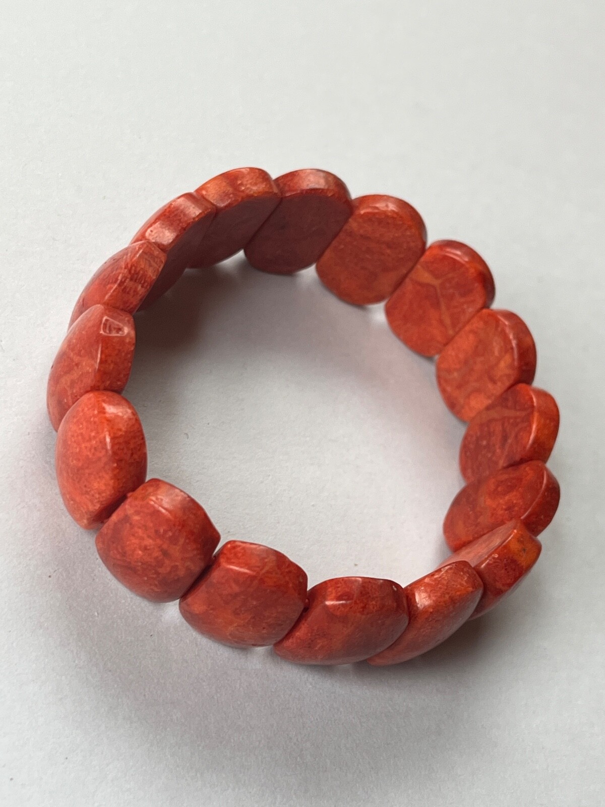 Rusty Orange Faux Coral Stone Oval Bead Stretch Bracelet – will fit medium to