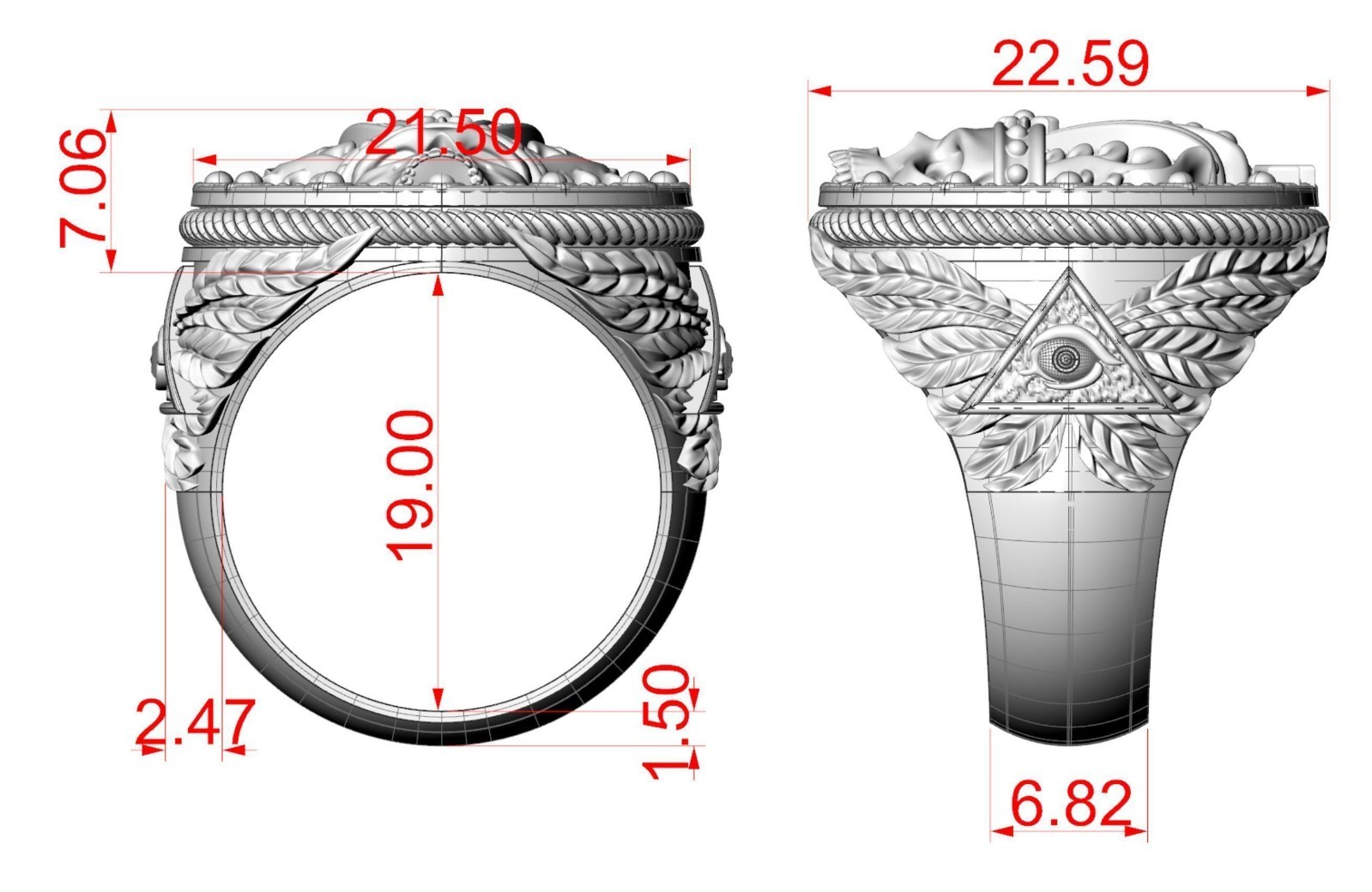 Oxidized Men’s King Skull Face Gothic Punk 925 Sterling Silver Statement Rings