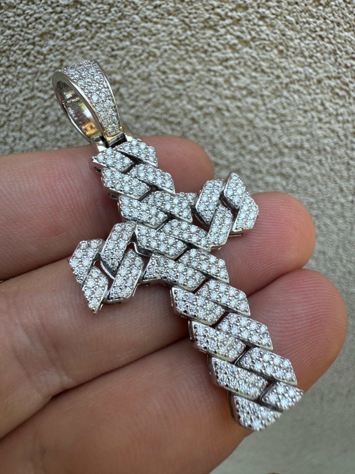 MOISSANITE Prong Miami Cuban Link Cross Pendant – 925 Silver Necklace 3 Sizes