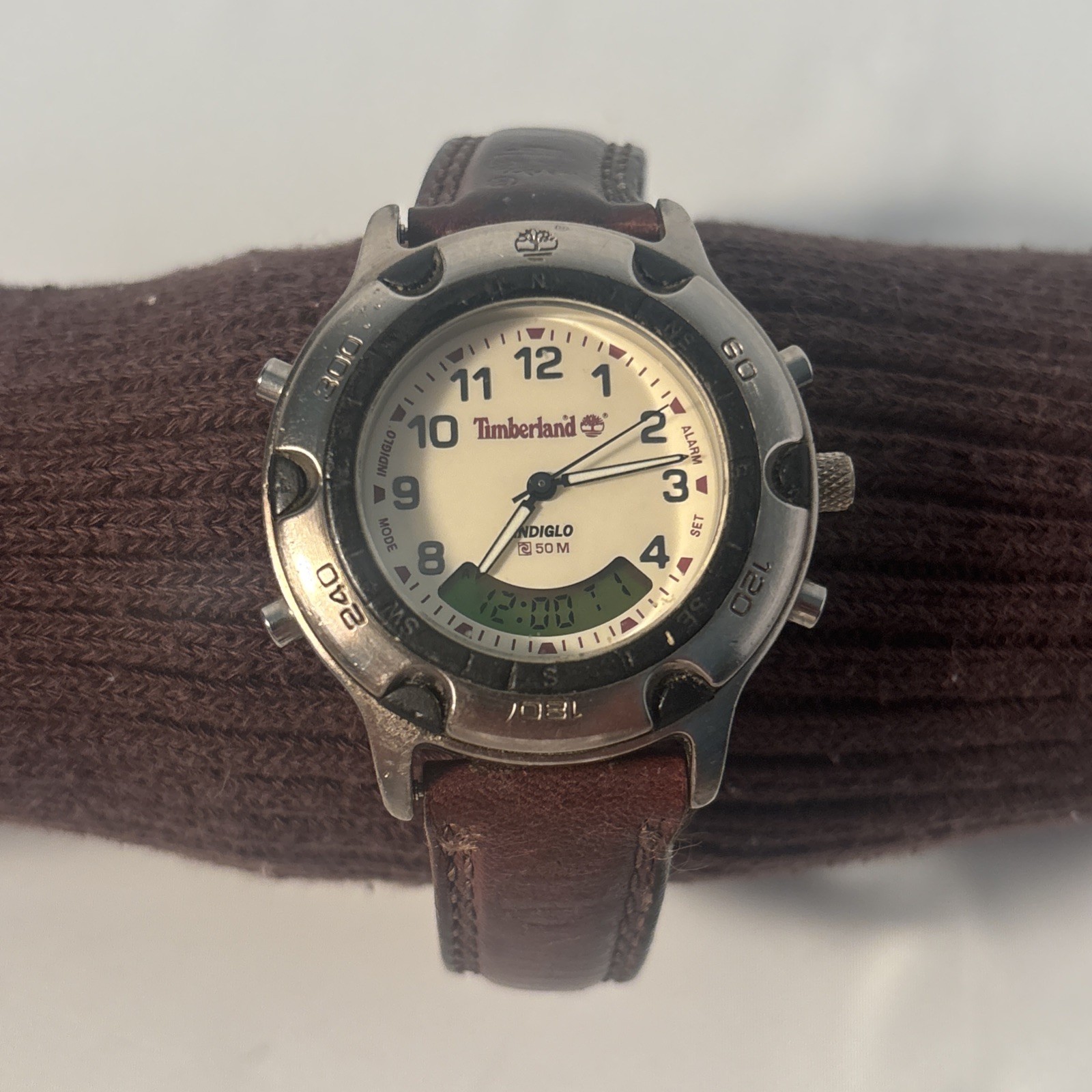 Vintage Timberland 11271G Ana-Digi Indiglo Field Watch New Battery Leather Band