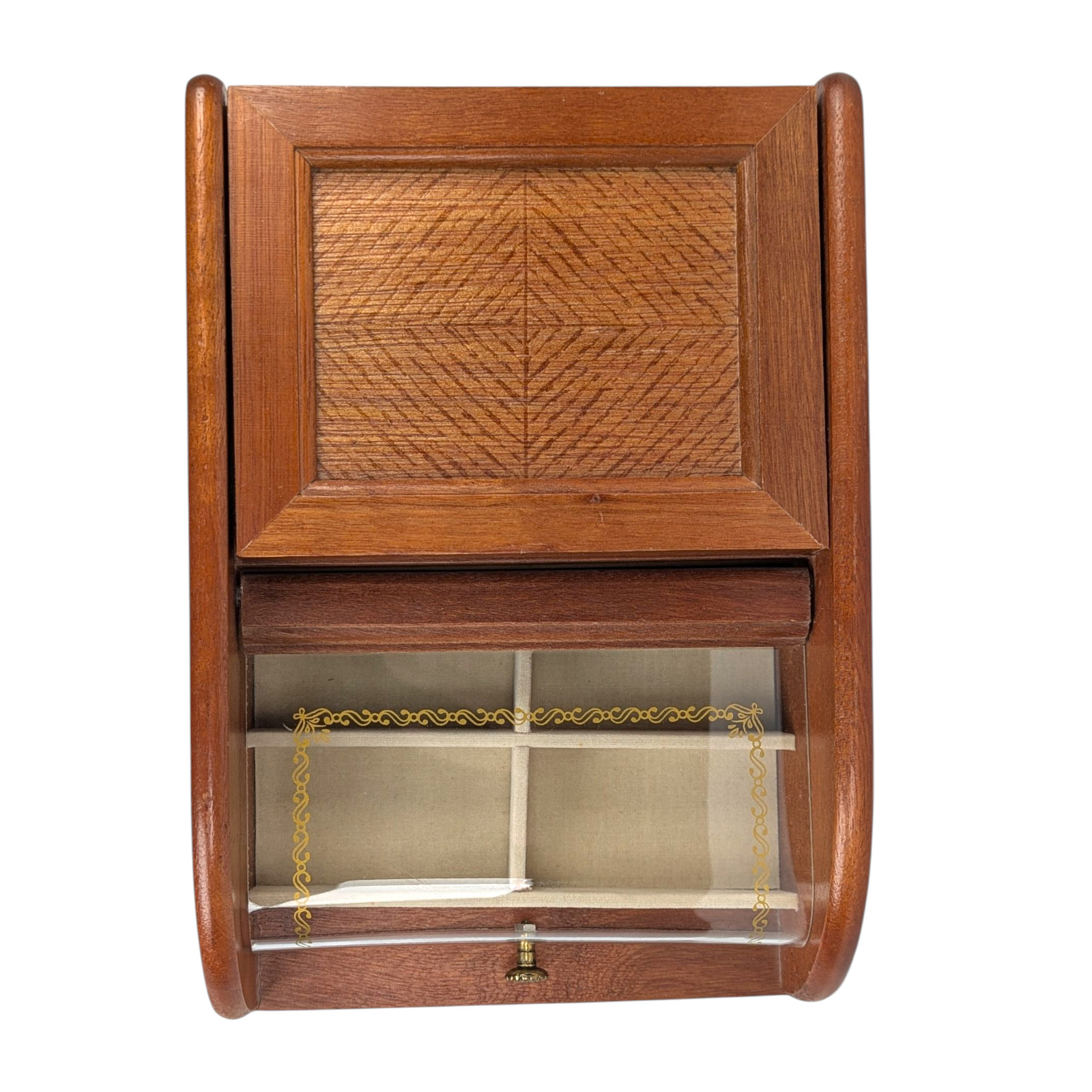 MCM Mid-Century Modern Vanity Table Top Jewelry Box – Wood With Acrylic Top