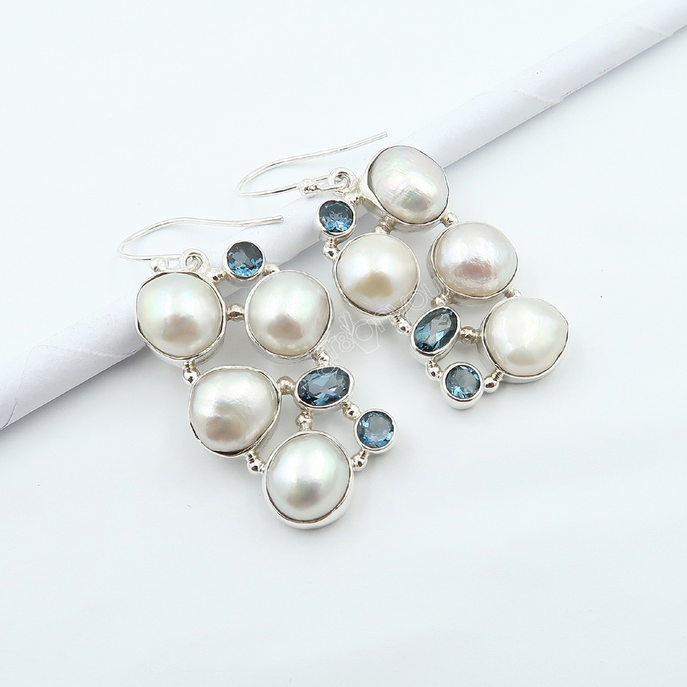 gr8onyou silver BIWA PEARL AAA LONDON BLUE TOPAZ EARRINGS