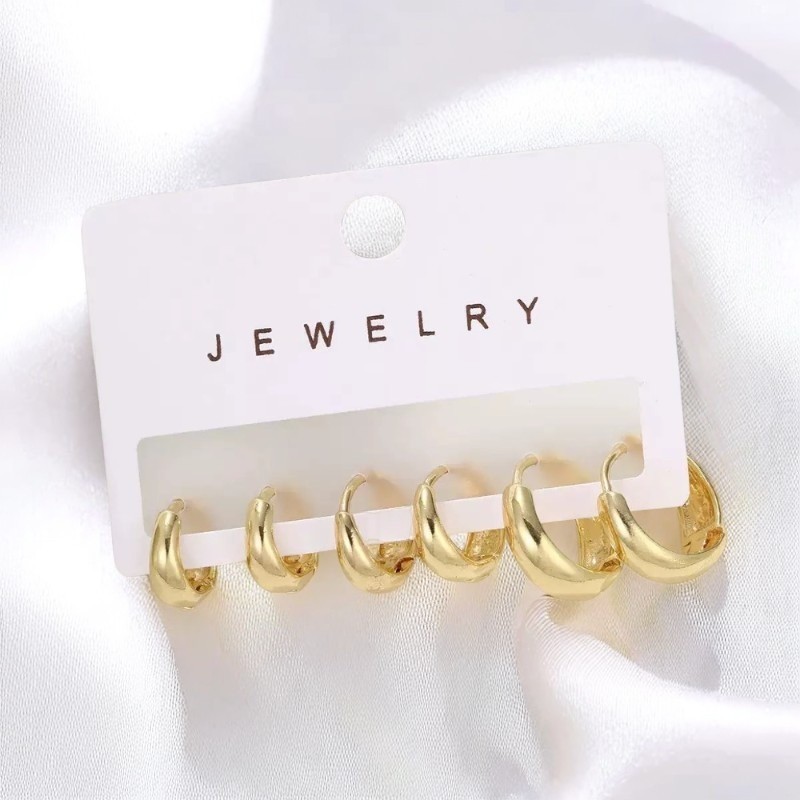 Gold Hoop Earrings for Women INS Style Minimalist Alloy 6Pcs