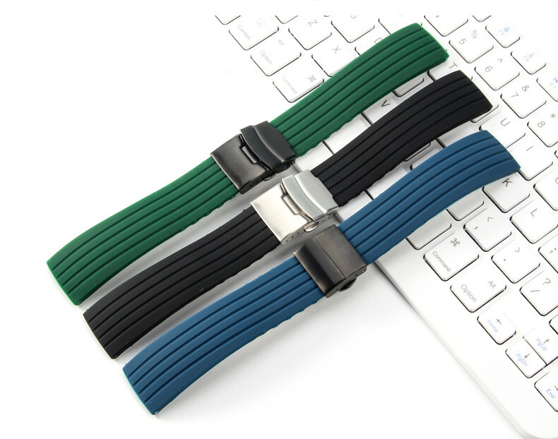 Premium Flat Stripe Silicone Watch Band Waterproof Rubber Strap 18 20 22 24mm