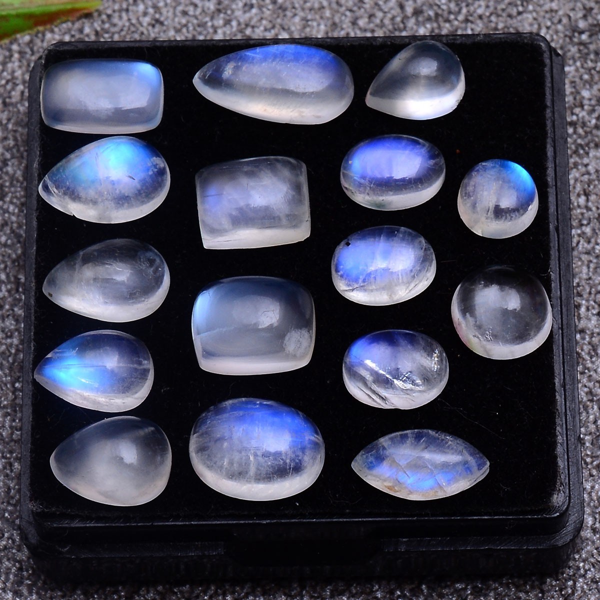 16 Pcs Natural Moonstone Blue Shine 6mm-12mm Smooth Mix Cabochon Loose Gemstones