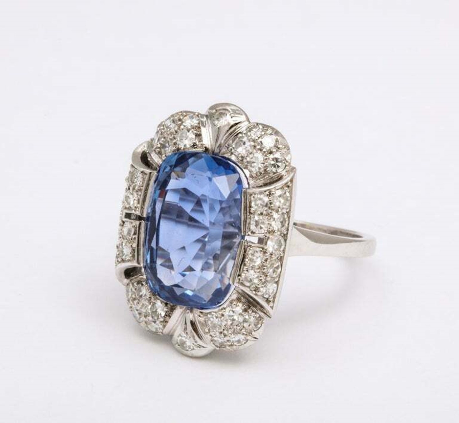 Blue Cushion Simulated Diamond 14k Gold Art Deco Vintage Style Engagement Ring