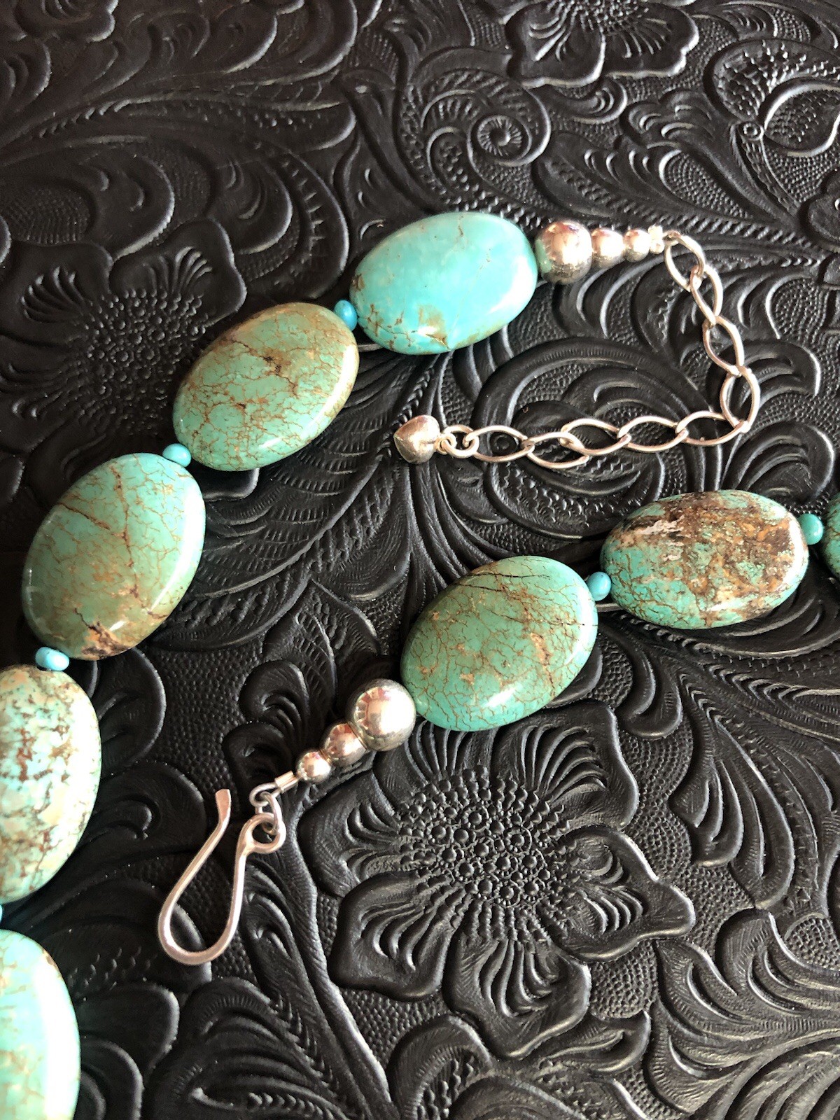 Hubei Turquoise Oval Nuggets 18”-21” Heavy Bead Necklace DR925 Hook Clasp