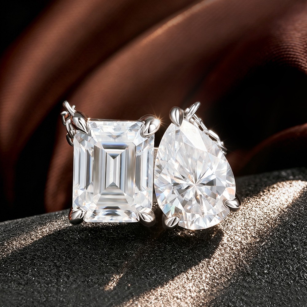 1/3CT Emerald Cut Moissanite Pendant Necklace Women 925 Sterling Silver Chain