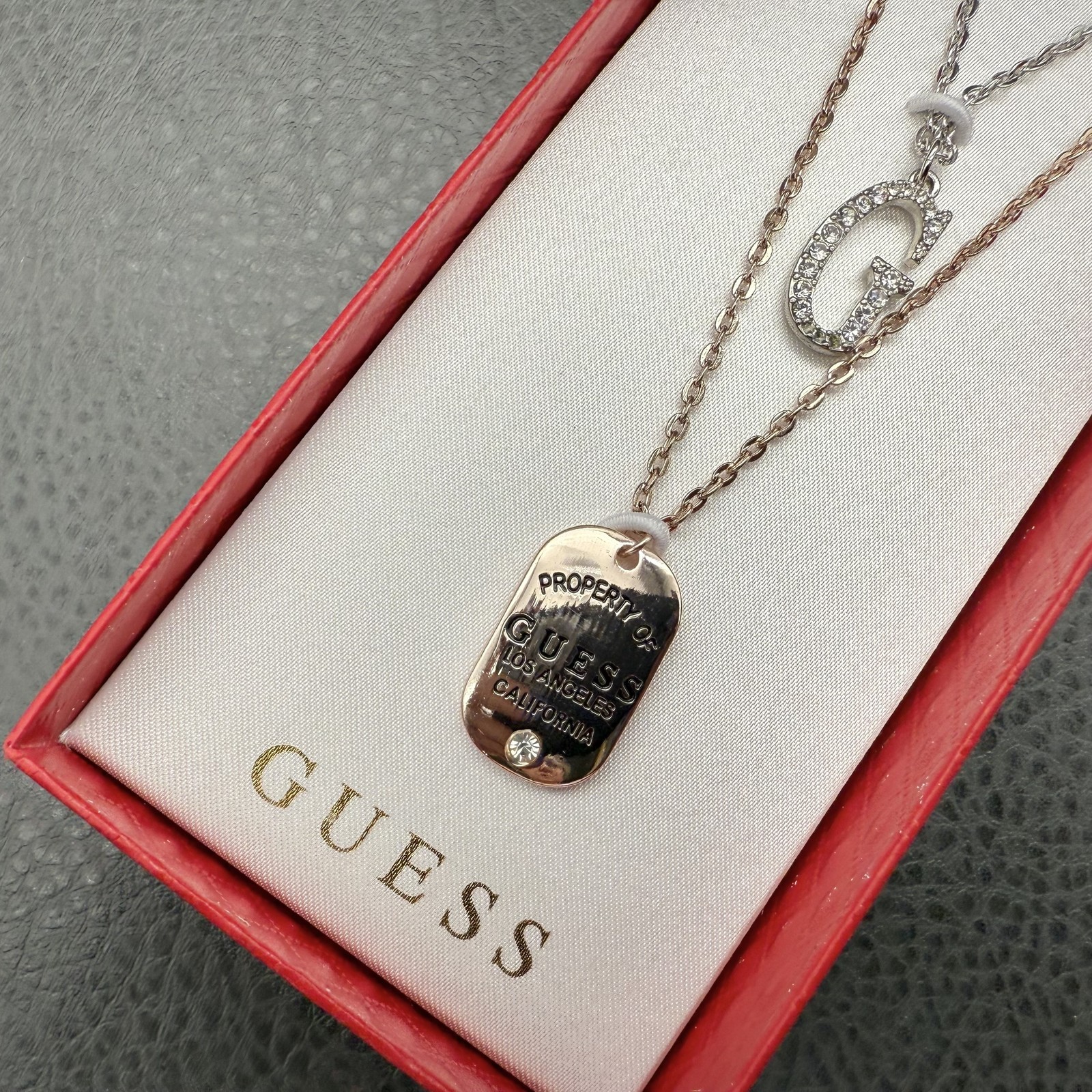 Guess Necklace Earring Set Womens Crystal Layered Pendant Jewelry New Gift Boxed