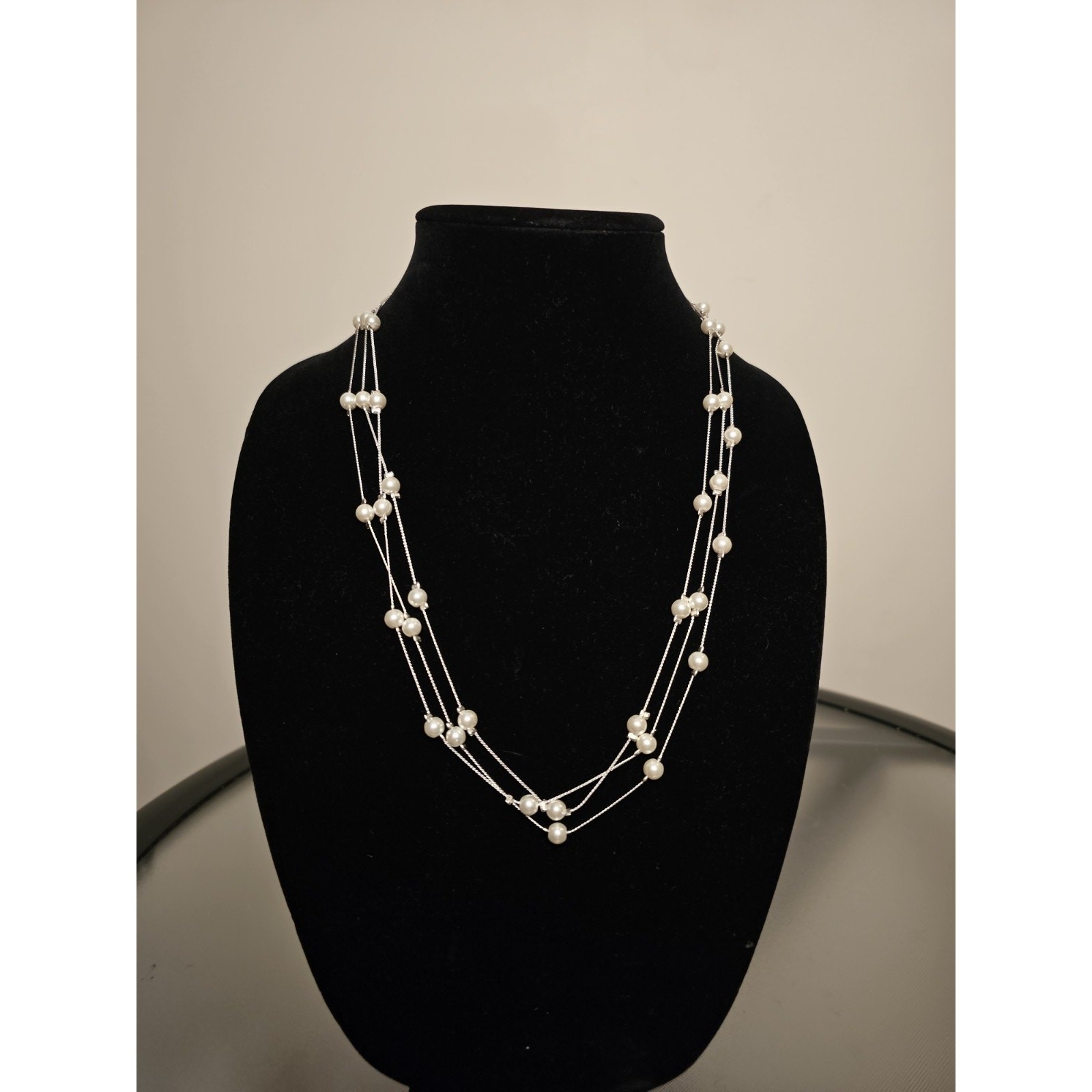 Extra Long Pearl Strand on Silver Tone Chain
