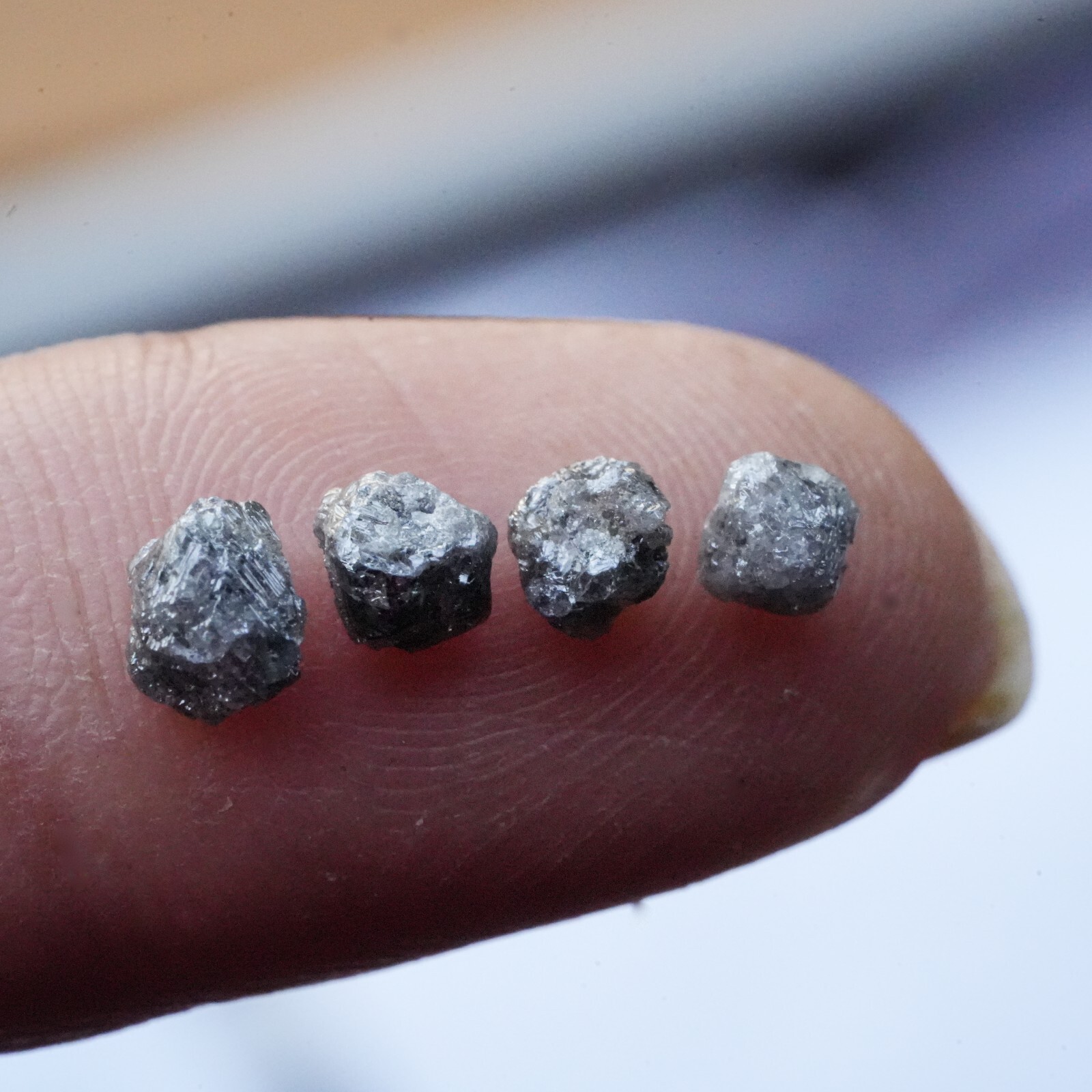 Natural BLACK Uncut Raw Premium African Loose Diamonds 4 PCS 1.00 Ctw