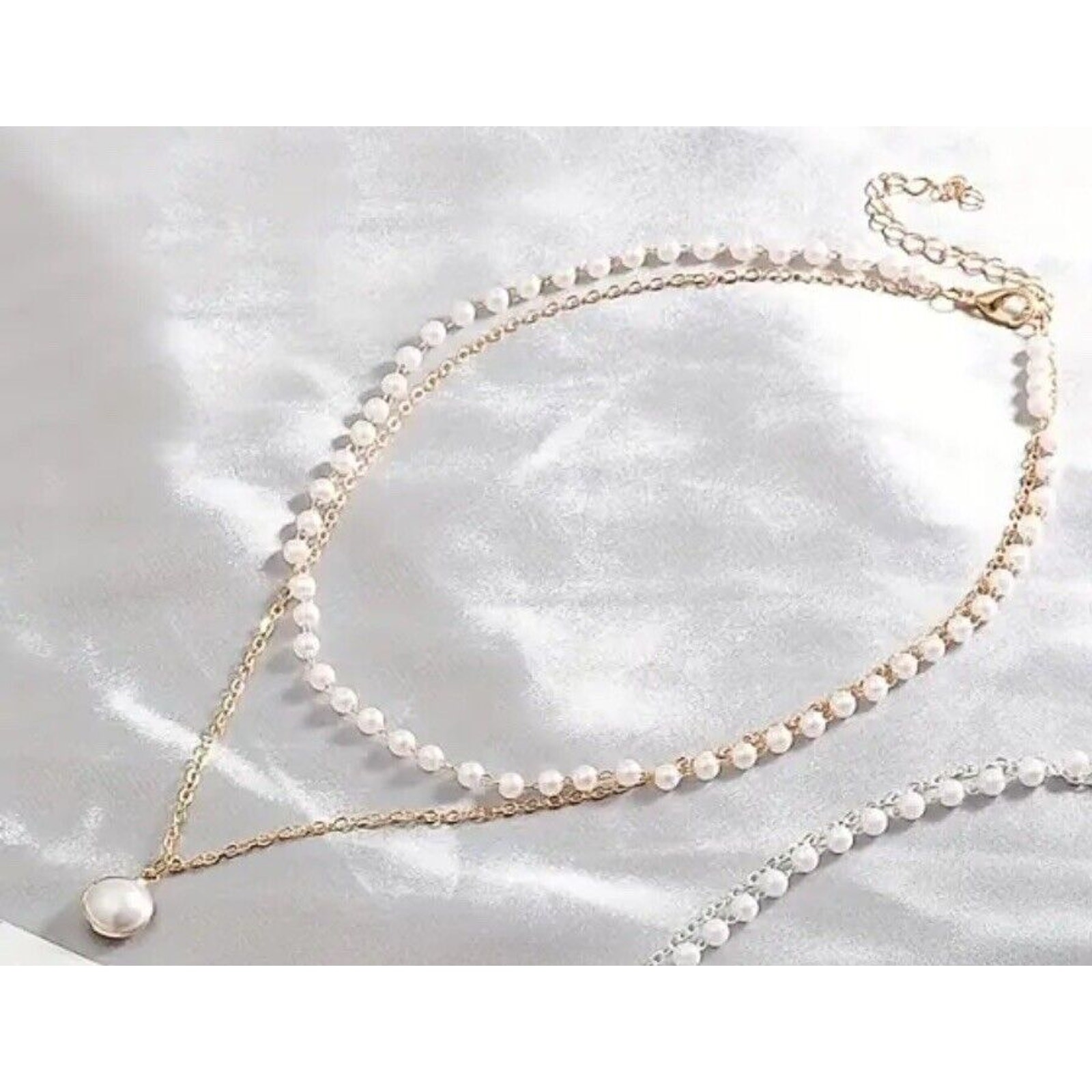 Gold Tone Necklace Bracelet (2 Piece Set) Faux Pearl Trendy Chic Fashion NEW