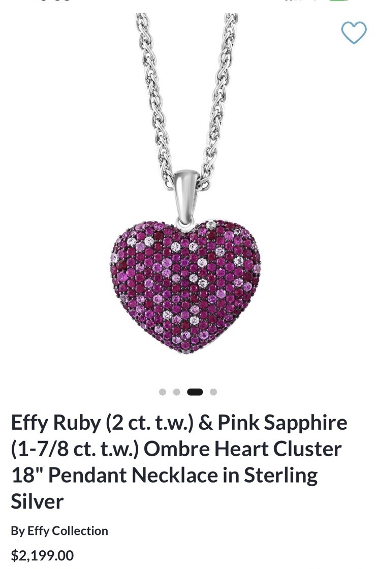 Effy 925 Sterling Silver Ombré Ruby & Pink Sapphire Heart Splash Pendant 18”