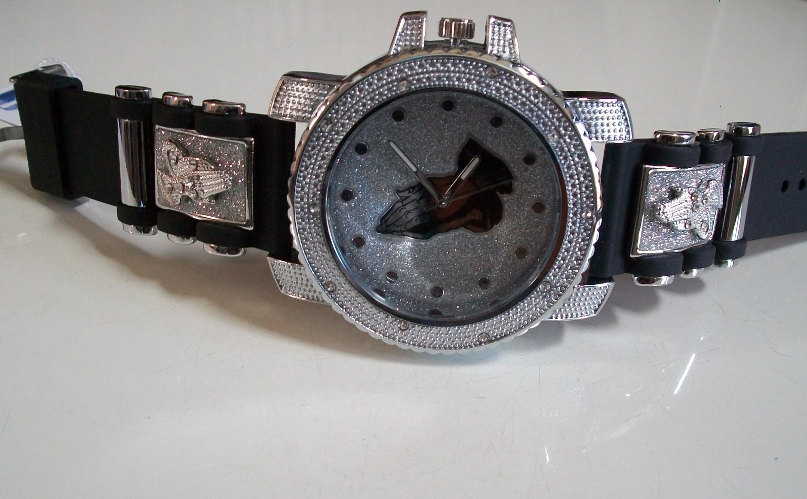 MEN’S BLACK, SILVER & ROSE GOLD GLITTER PRAYING HAND SILICONE BAND FASHION WATCH