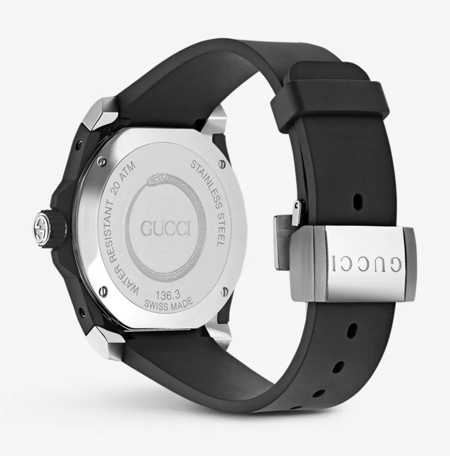 Gucci Dive King Snake Black Dial Rubber Strap Watch YA136323