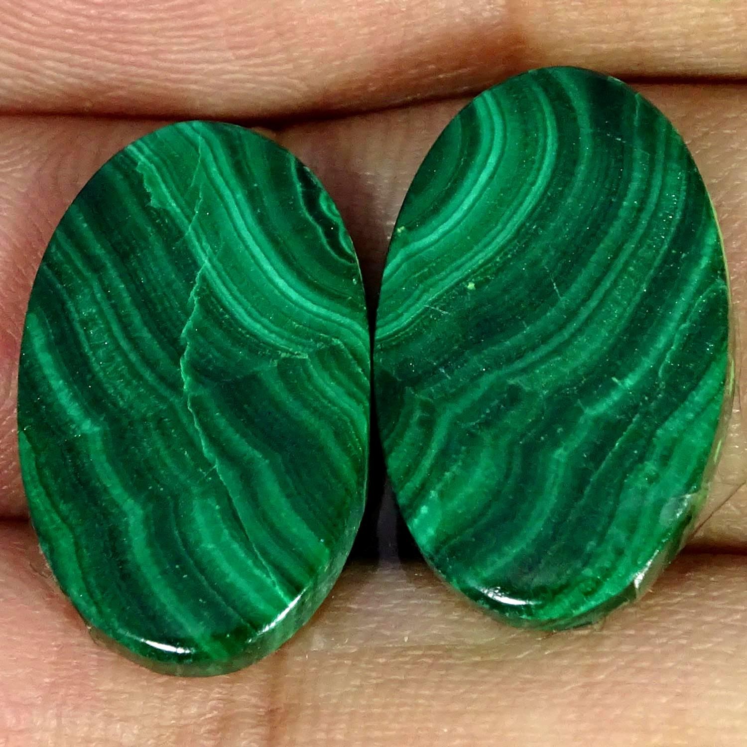 23.10Cts. Natural Green Malachite Pair Oval Cabochon Gemstone 13X20X3MM
