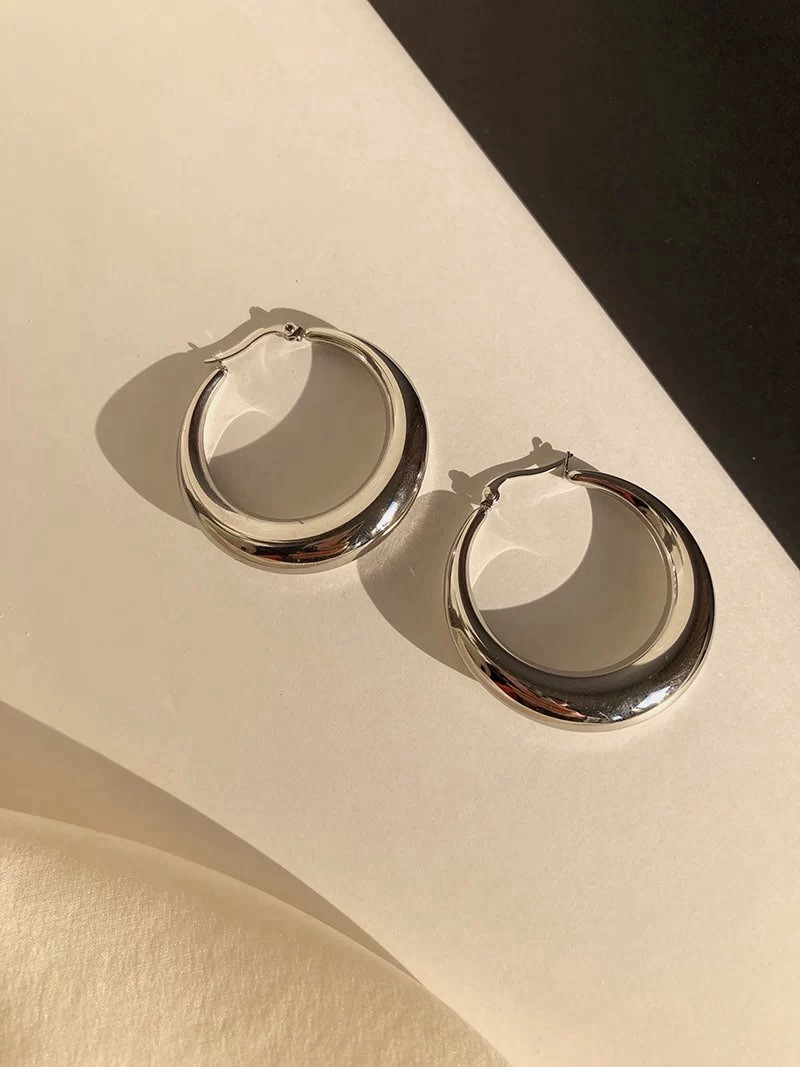 Chunky Hoop Earrings 925 Sterling Silver Posts Gold or Silver Thick Hoops