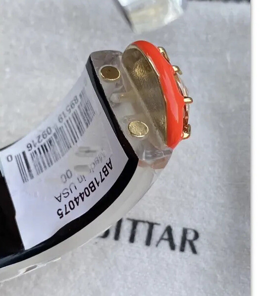 100% Authentic Alexis Bittar Wide Polished Silver Lucite, Stone enamel Bracelet