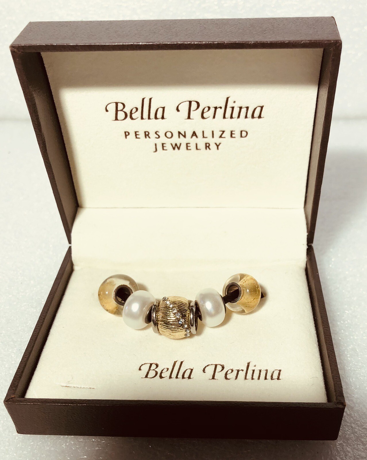 Bella Perlina European Bracelet Charms Faux Pearls Gold Tone Rhinestones beads