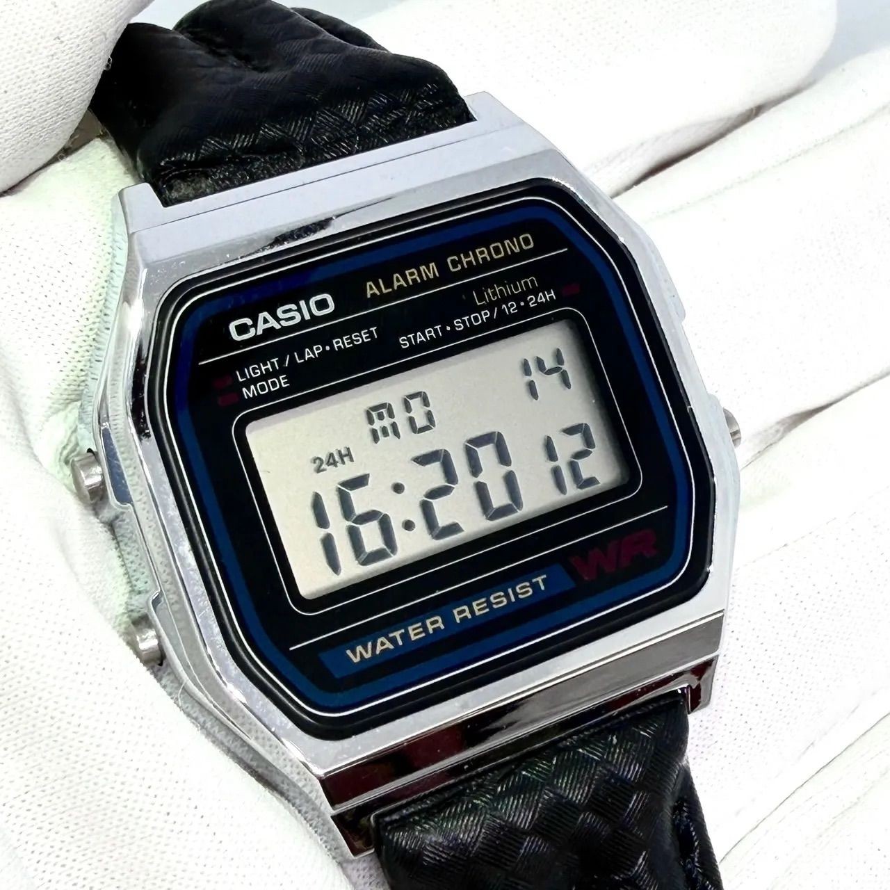 Working Excellent condition CASIO ALARM CHRONO Digital Watch Leather Belt Men’s