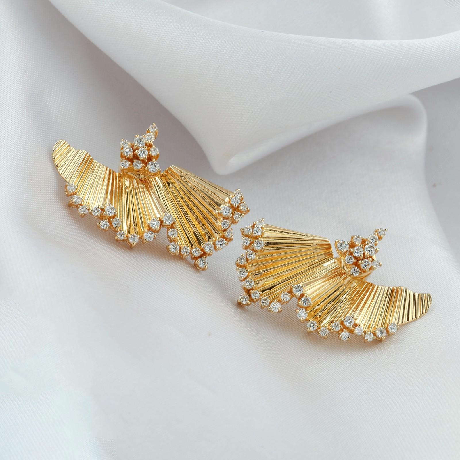 0.98 Ct Natural SI/H Diamond Fan Jacket Earrings Birthday Gift 18k Yellow Gold