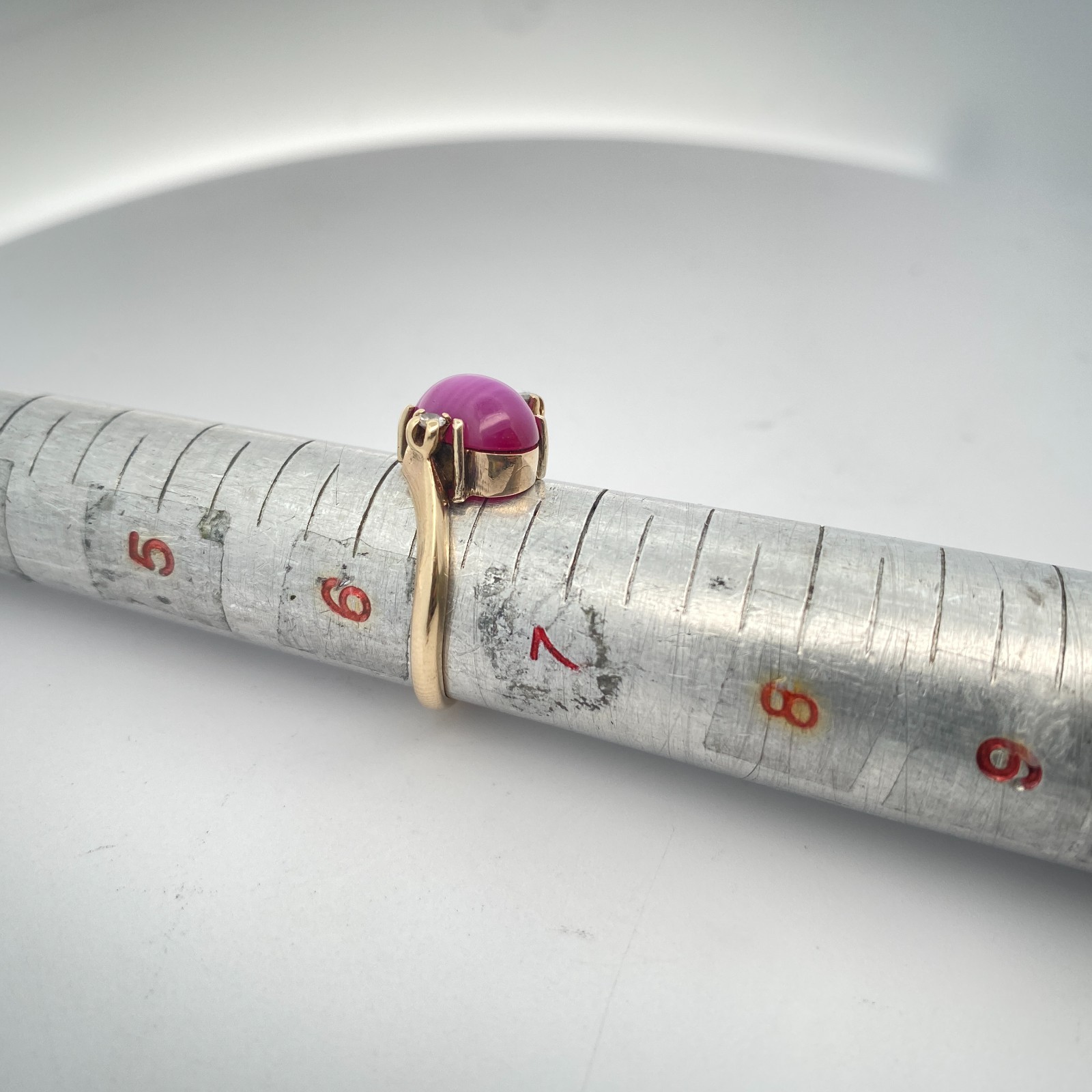 Vintage 14k Yellow Gold Lab Grown Star Sapphire Ruby Gemstone Diamond Ring 6.25
