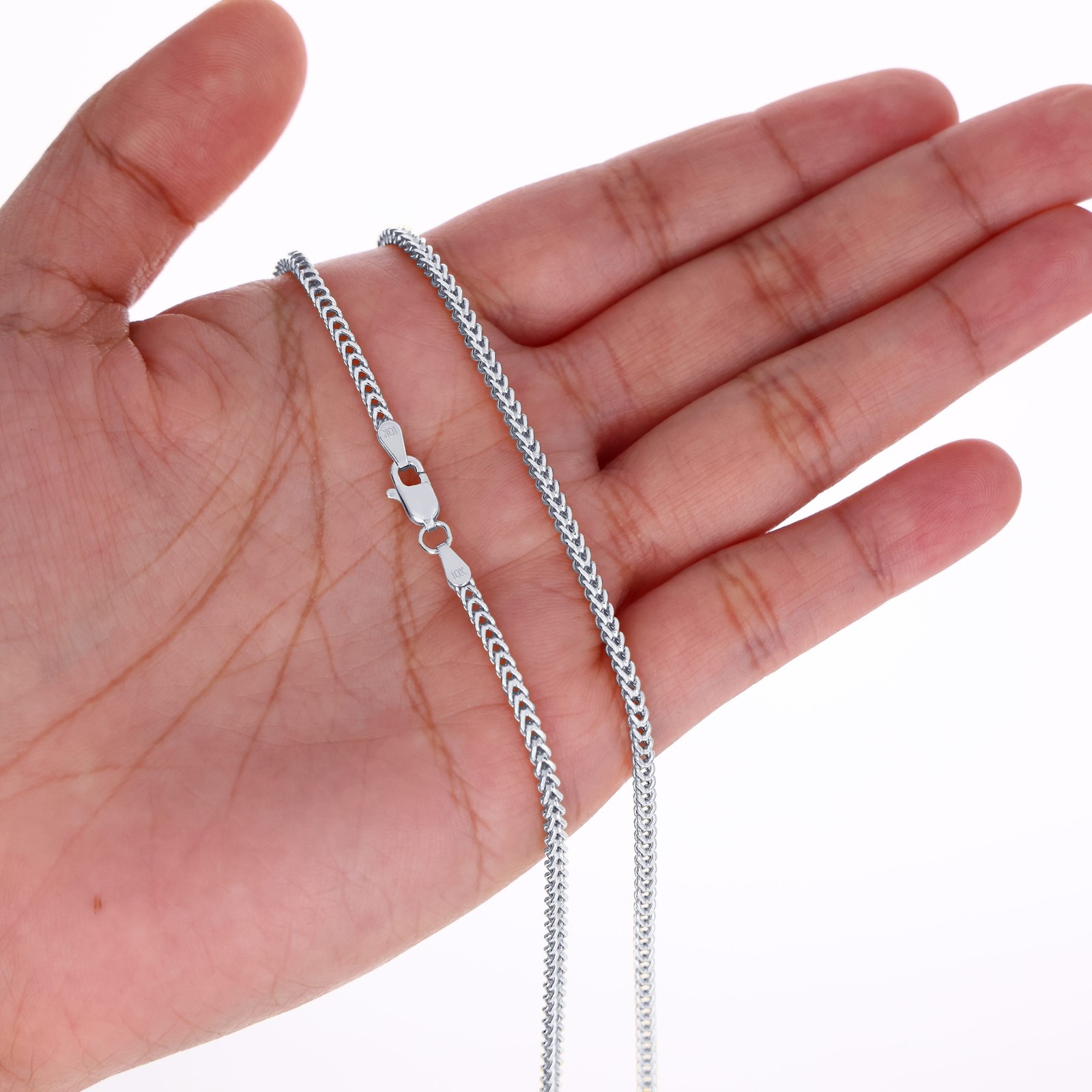 10K White Gold 2.5mm Foxtail Wheat Box Franco Necklace Chain Mens Womens 20″