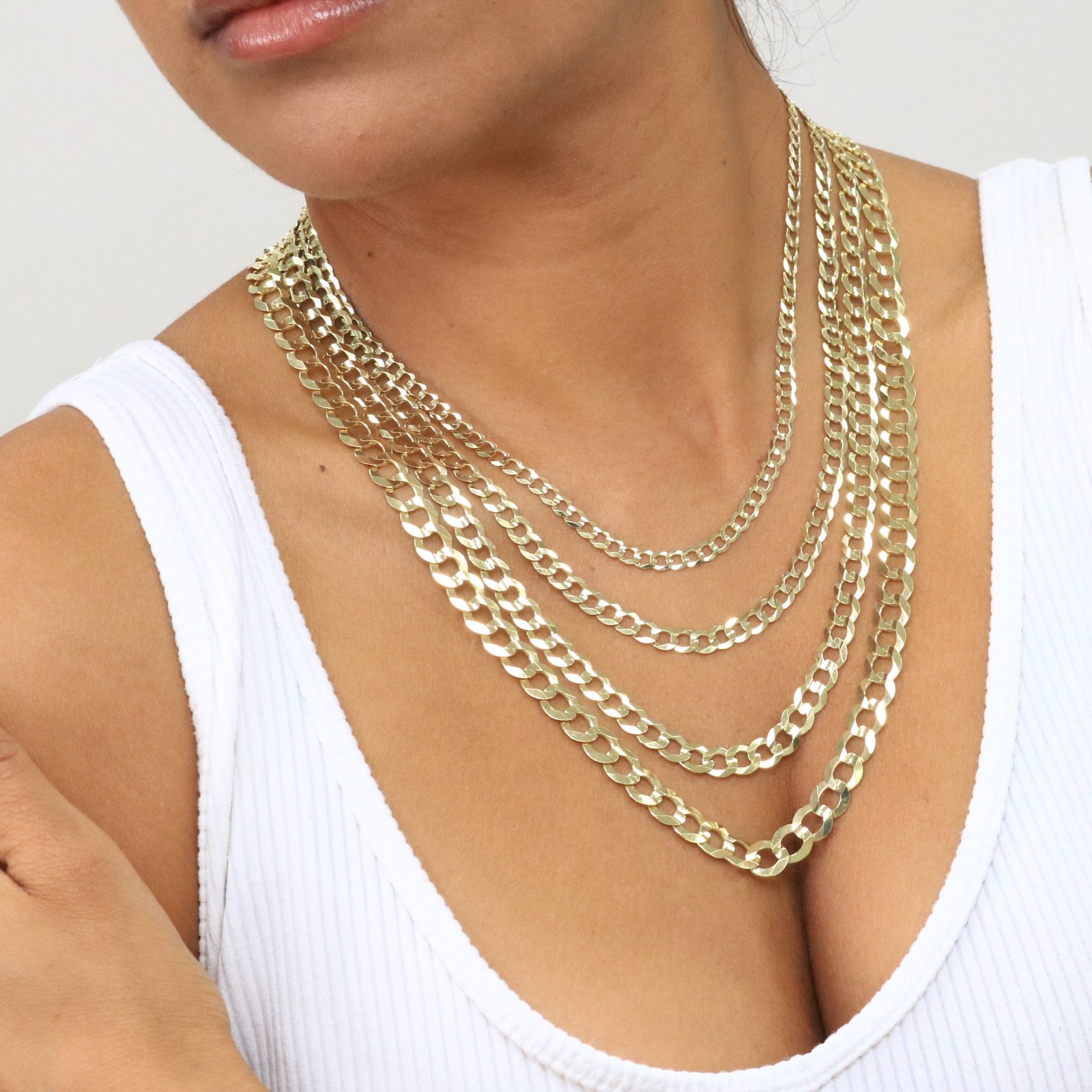 10K Yellow Gold Solid 2mm-12.5mm Curb Cuban Chain Link Necklace Bracelet 7″- 30″