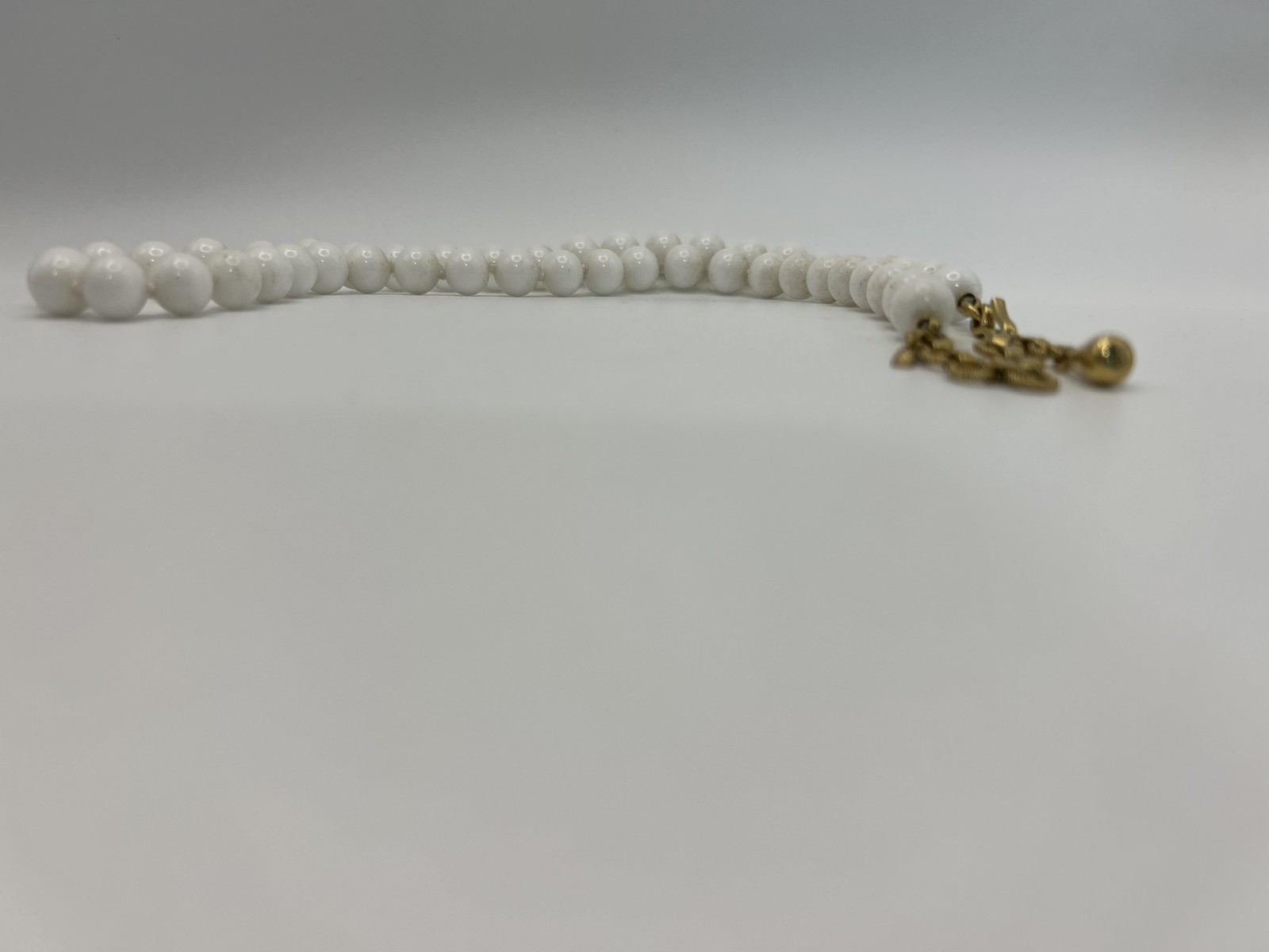 Monet Necklace White Beaded Strand Gold Tone Chain Hook Clasp 18 Inch Jewelry