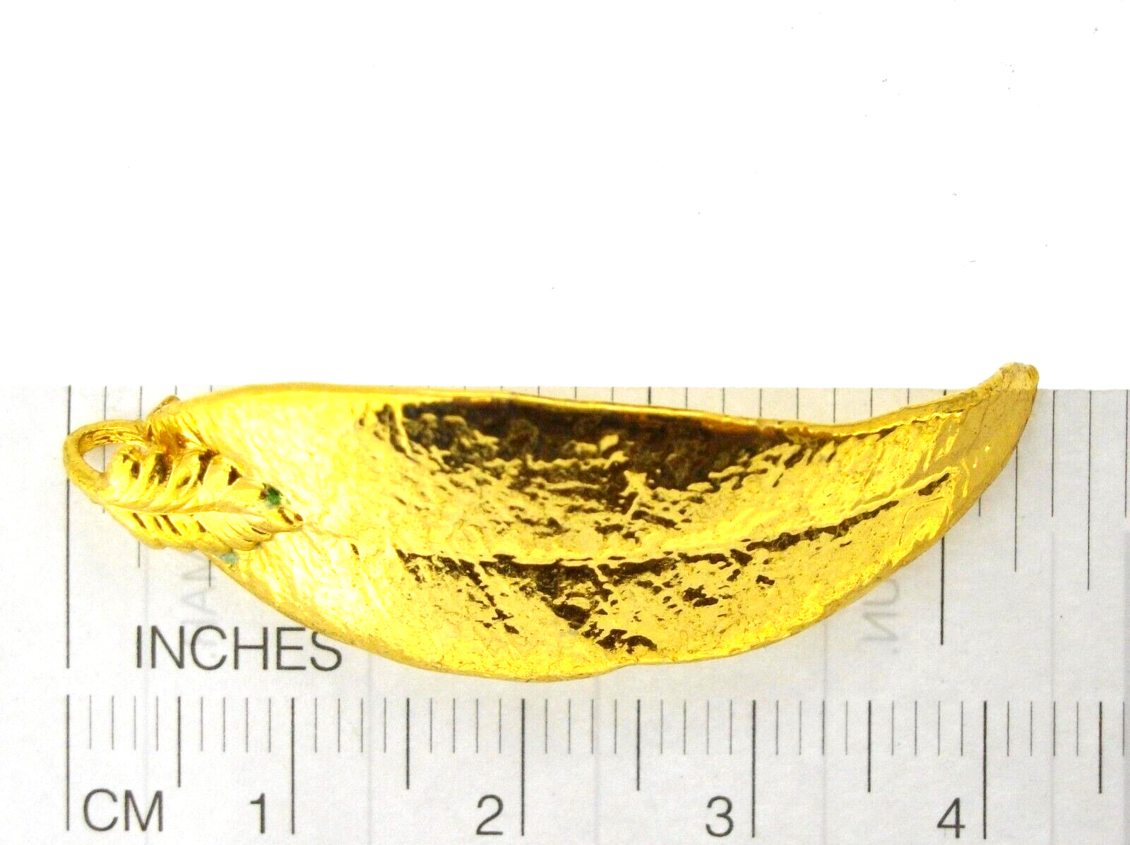 Pendant charm MAILE LEAF shiny gold plated 1 5/8 inches