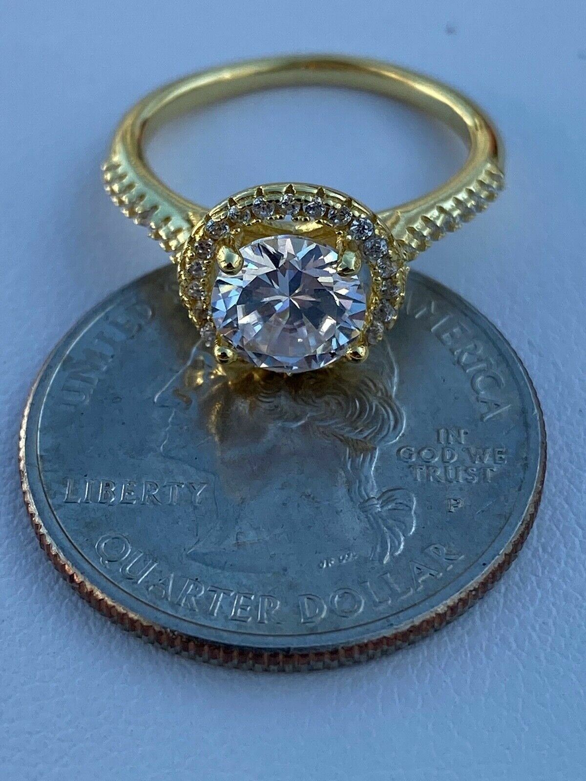 Solid Sterling Silver Icy Engagement Promise Ring 14k Yellow Rose Gold Plated CZ