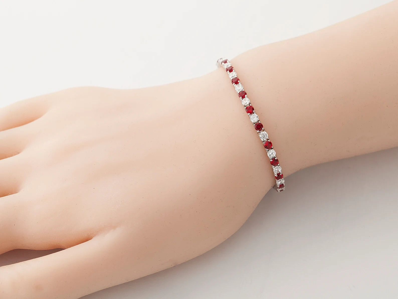 15.0 Ct Natural Ruby Diamond Ladies Tennis Bracelet 14K Real White Gold 7.5 Inch
