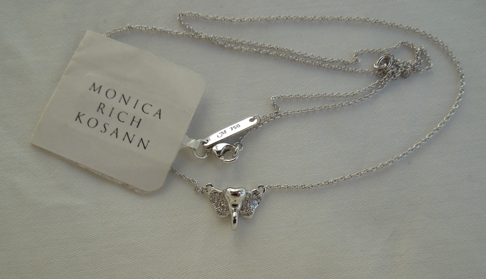 Monica Rich Kosann 18K White Gold & Diamond Elephant Luck Necklace $1,100 NWT
