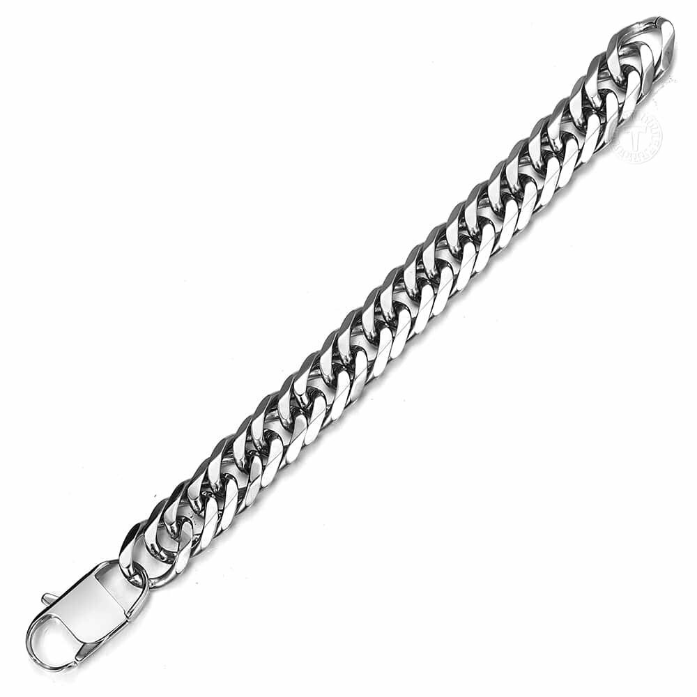 10/15mm Curb Cuban Rombo Link Bracelet Gold Plated 316L Stainless Steel Chain