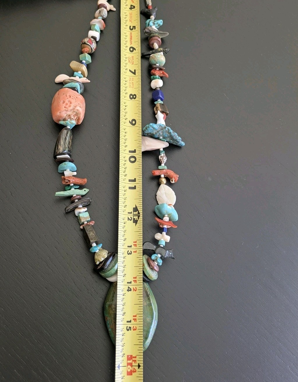Native American 1970’s Treasure Necklace W/Large Turquoise Pendant & Fetishes