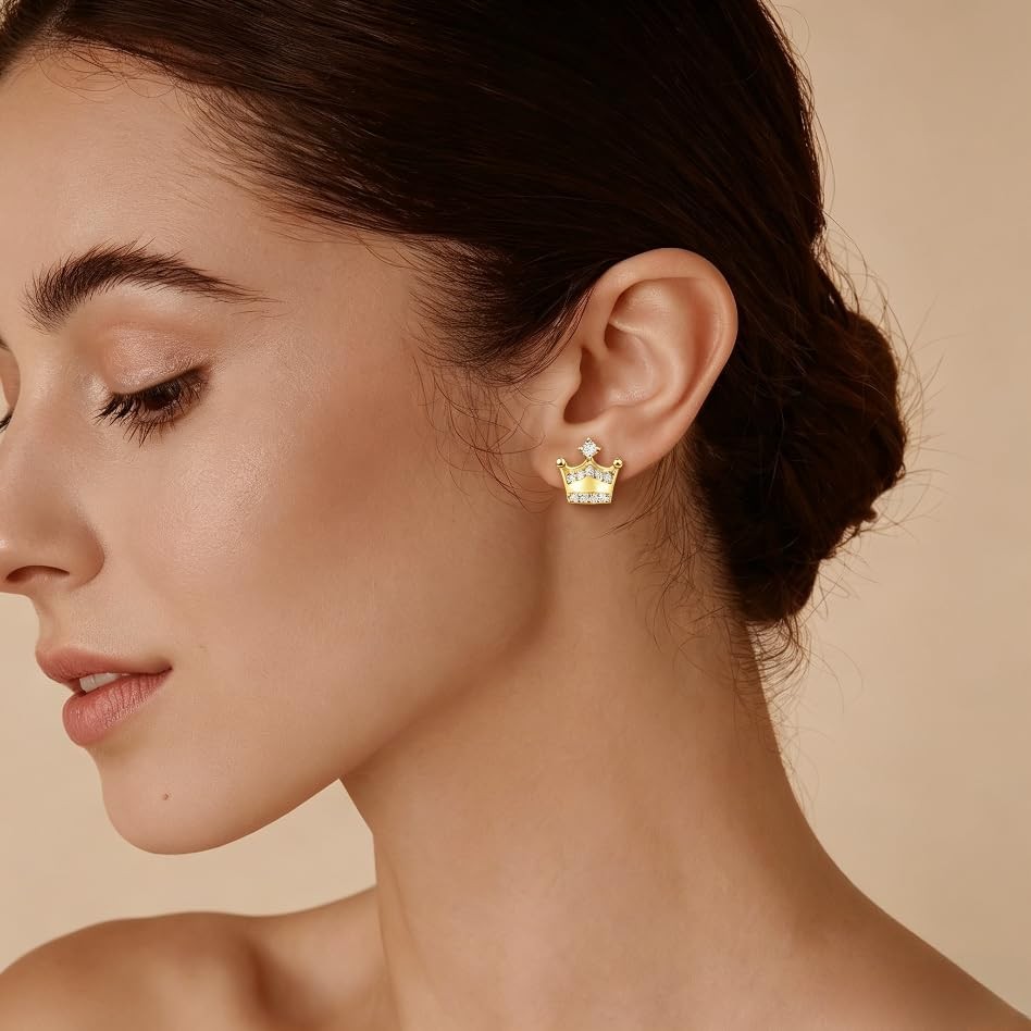 Sterling Silver Crown Earrings – Hypoallergenic 10.8 millimeters, gold